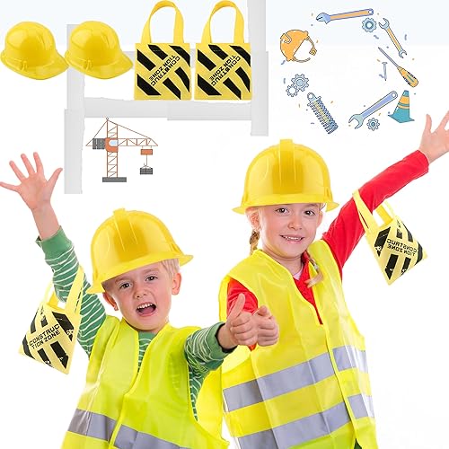 Miniatura 4 de 36 piezas de suministros de fiesta de construcción incluyen 18 sombreros de trabajadores de la construcción y 18 bolsas de mano para niños, fiesta