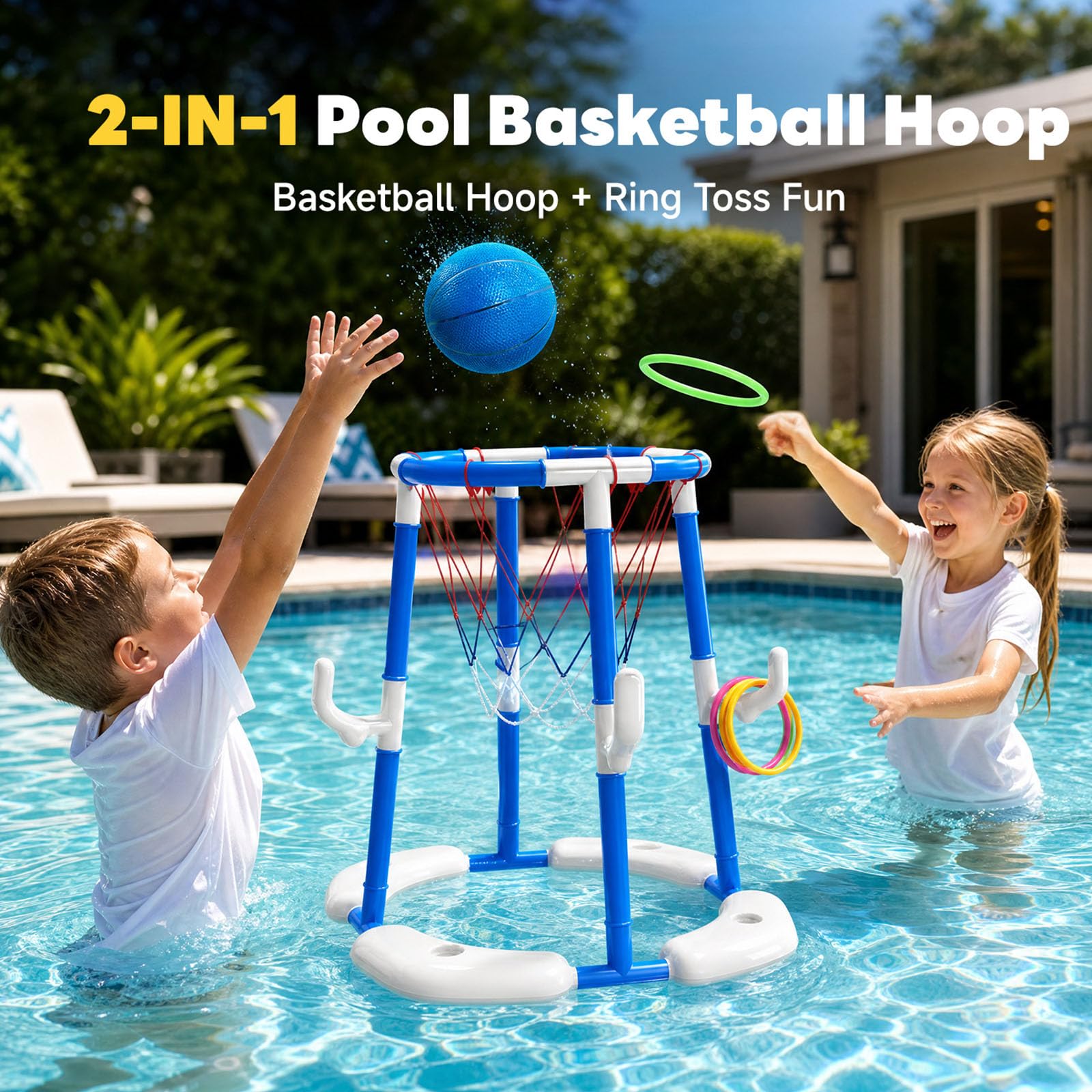 Schwimmendes Wasserspiel-Set, Pool Basketballkorb mit Hoop Toss, Ball und Pumpe für Familie Outdoor Gruppe Pool Aktivität Schwimmendes Wasserspiel Wurf Familie Basketball Hinterhof Aktivität Outdoor
