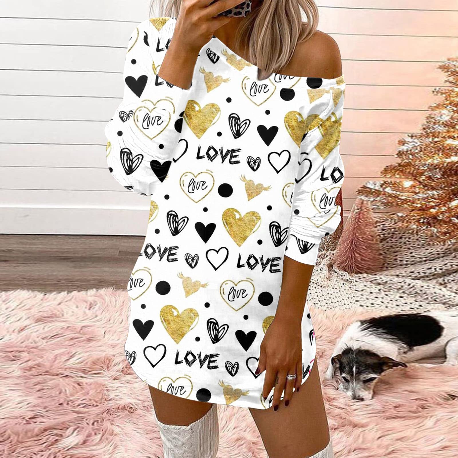 Vestido de Gala Vestidos de Verano para Mujer 2023 Señoras Casual Vestido de San Valentín Moda Cómodo Amor Corazones Impreso