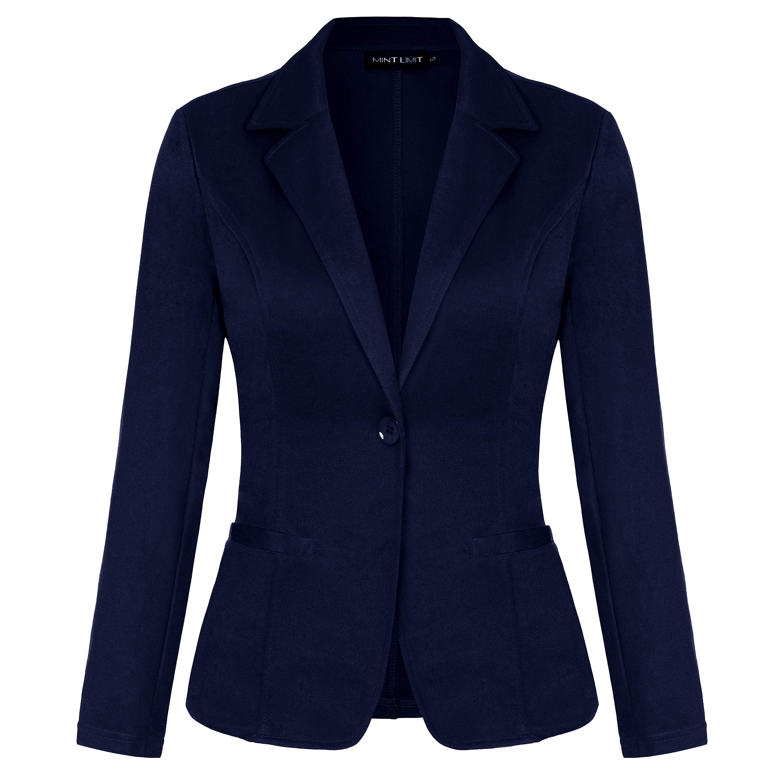 MINTLIMIT Womens Casual Work Office Blazer Jacket with Pockets(Navy Blue,Size L)
