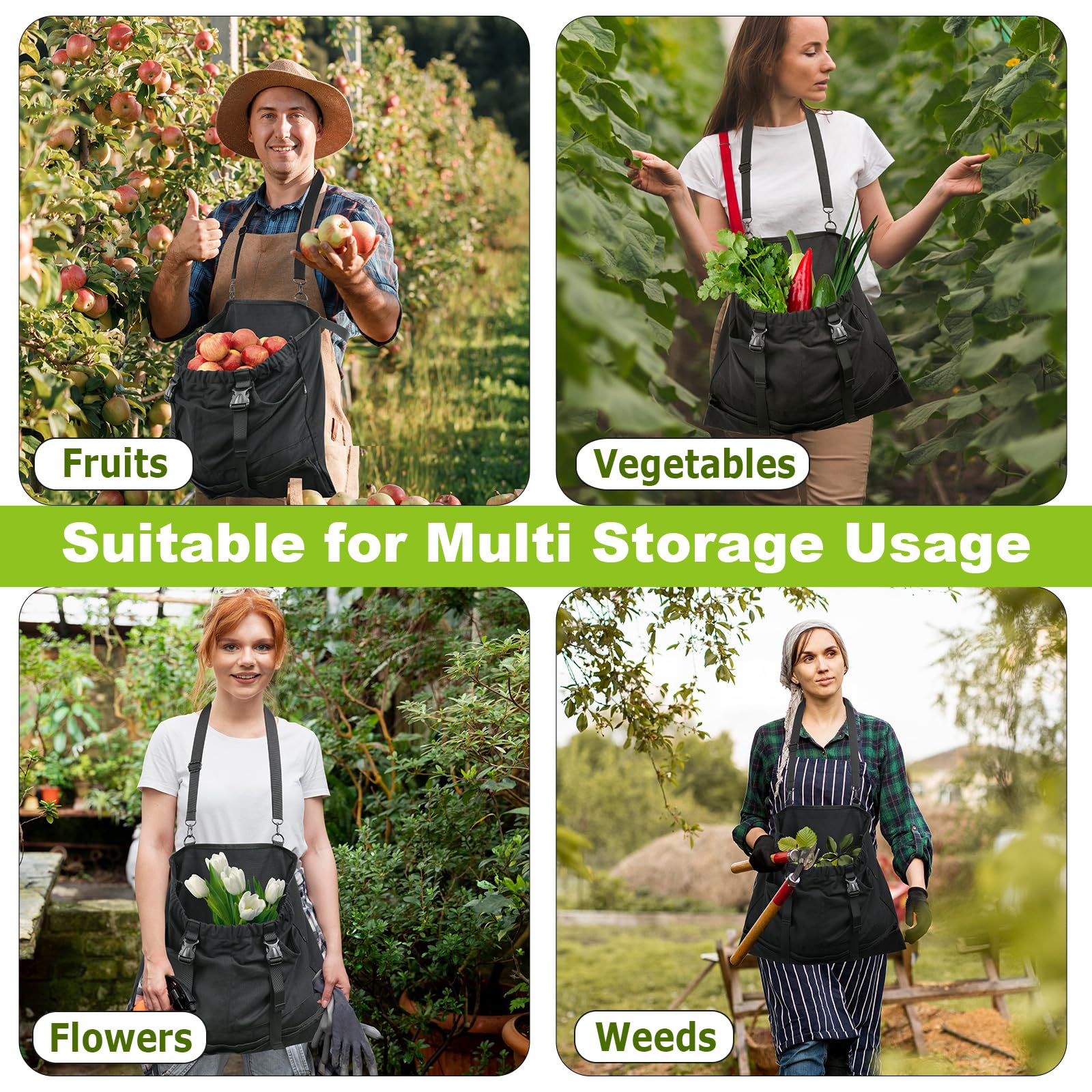 Cosmos Tablier de récolte de jardin, ceinture de taille, tablier de récolte de jardin pour jardinier, récolter des mauvaises herbes, légumes, fruits, tablier de jardin en toile avec pochette à