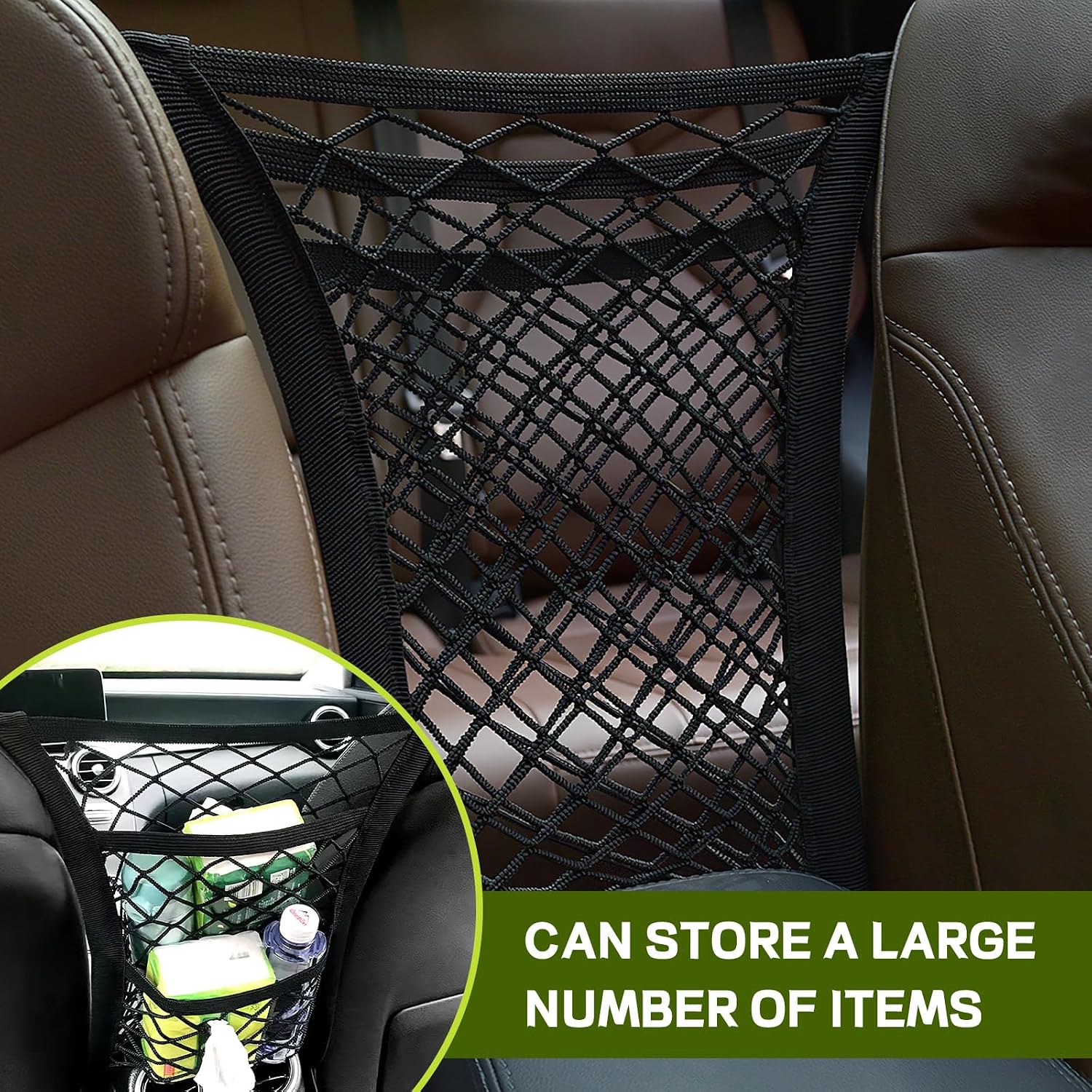 3-Layer Car Mesh Organizer, Kid Dog Pet Net Barrier Between Front Seats, Elastic Tissue Purse Holder Driver Storage Netting Pouch, Universal Stretchable Car Seat Mesh Bag