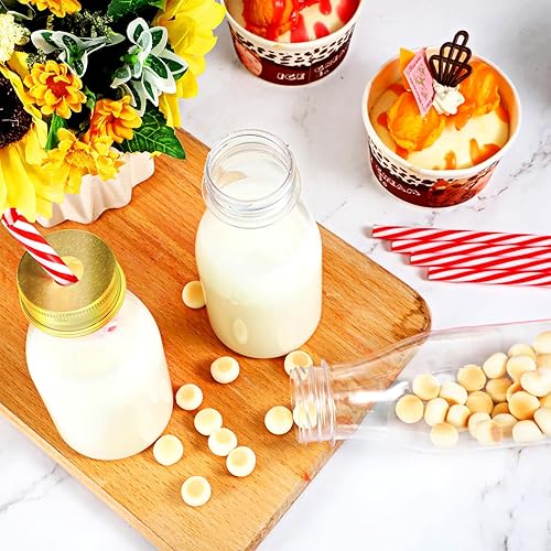 Miniatura 6 de Irenare 40 juegos de botellas de leche pequeñas de plástico con popotes y tapas de metal, botella de plástico transparente para leche láctea,