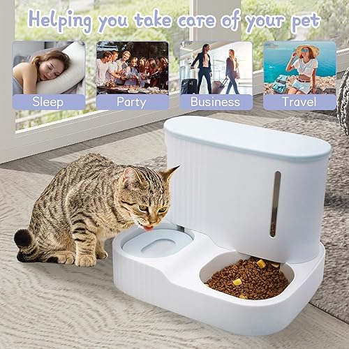 Miniatura 4 de Kathson Comedero y bebedero automático 2 en 1 para gatos, comedero para mascotas por gravedad para alimentos secos, para interiores y exteriores