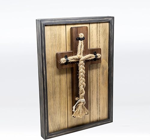 Miniatura 3 de Wedding Cord of Three Strands Ceremony Wall Cross; Natural Wood & Rope Unity Candle Alternative