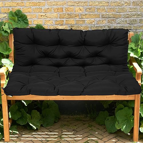 Miniatura 6 de XIEMINLE Cojín de banco de jardín impermeable con respaldo, cojín largo para silla de muebles de exterior, cojín de asiento de 2 y 3 plazas, cojín