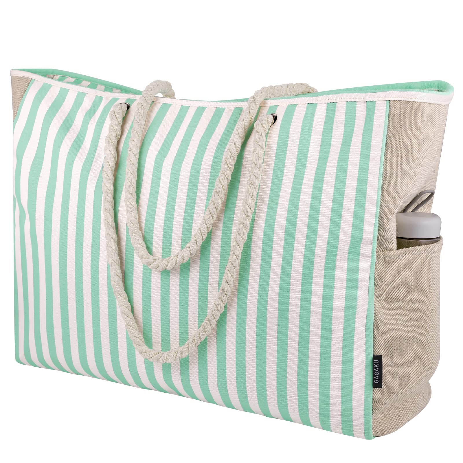 GAGAKU Bolsa de playa para mujer, XXL, bolsa de baño familiar, bolsa de playa extragrande, con cremallera, lona resistente a la arena, bolsa de playa, viajes, playa