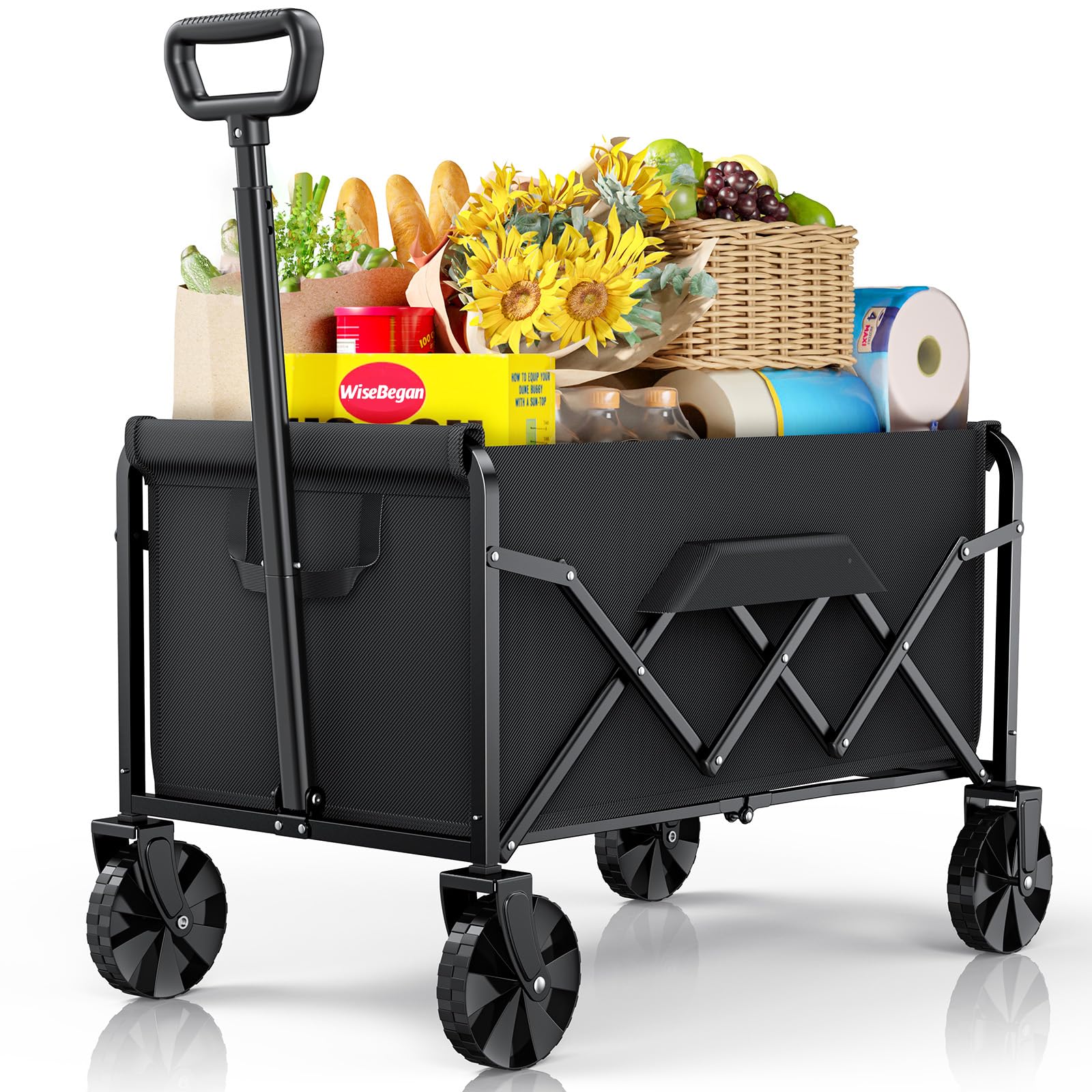 Small WiseBegan Collapsible Wagon with Wheels Foldable Dog Wagon Carts with 200lbs Load Capacity Utility Shopping Cart Black 28.0" x 17.0" x 36.0"