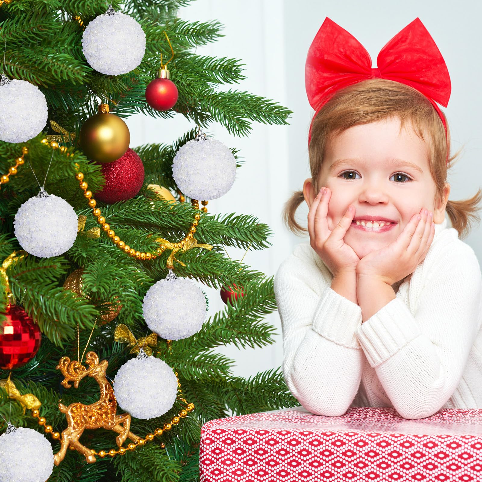 Liliful 24 adornos de bola de Navidad de 3.15 pulgadas con purpurina, decoraciones de árbol de Navidad, adornos colgantes grandes de Navidad para árbol de Navidad, boda, hogar, mesa, fiesta,