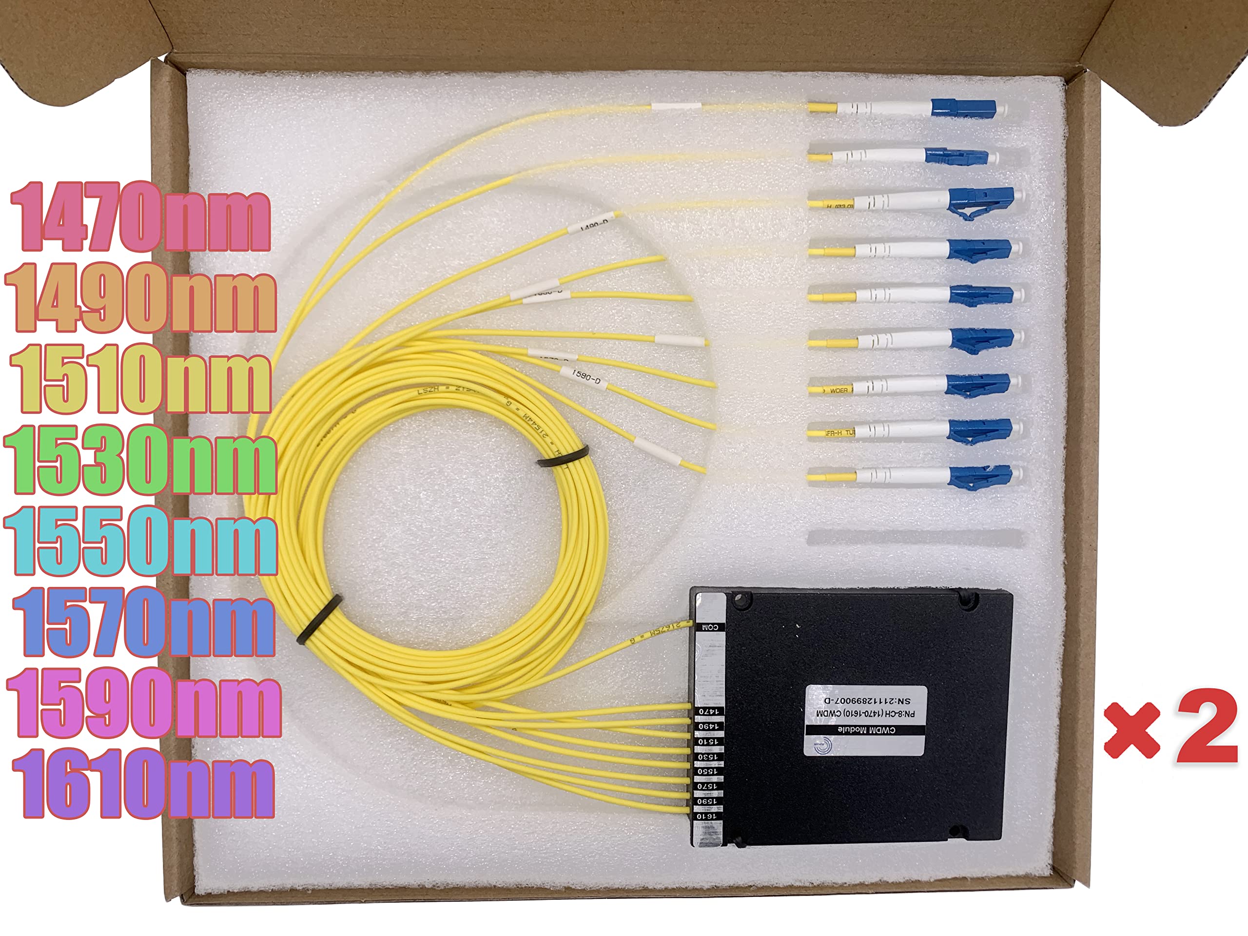 Elfcam® - CWDM MUX & DEMUX 8 Canali, 8 Lunghezze d'onda: 1470 nm a 1610 nm, Con Fibra Ottica Cavi LC/UPC Duplex Monomodale 2,0 mm & 1 m