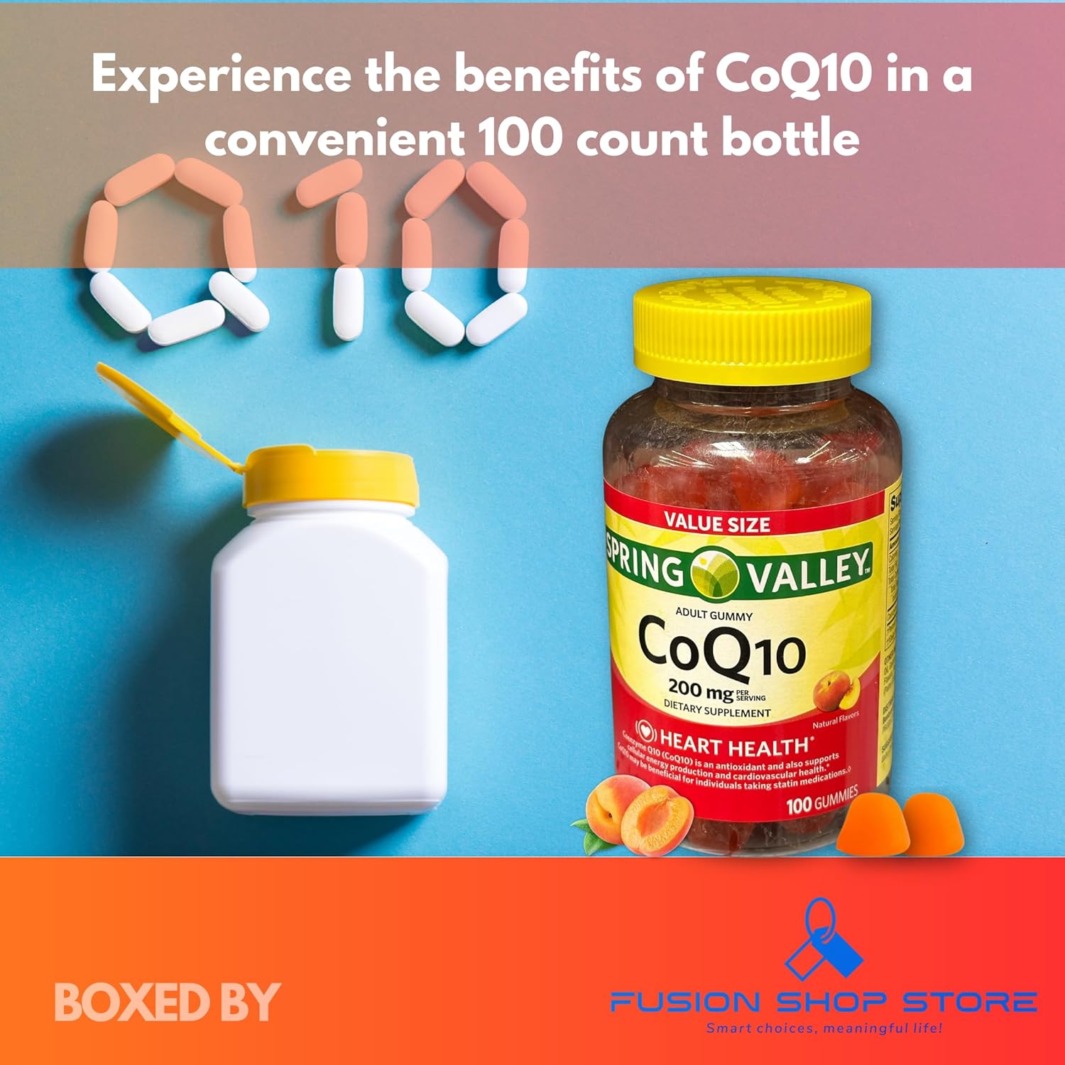 Coq10 200mg Gummies- Coenzyme Supplement for Adults Natural Flavor, 200 mg 100 ct (Pack of 1), Boxed by Fusion Shop Store