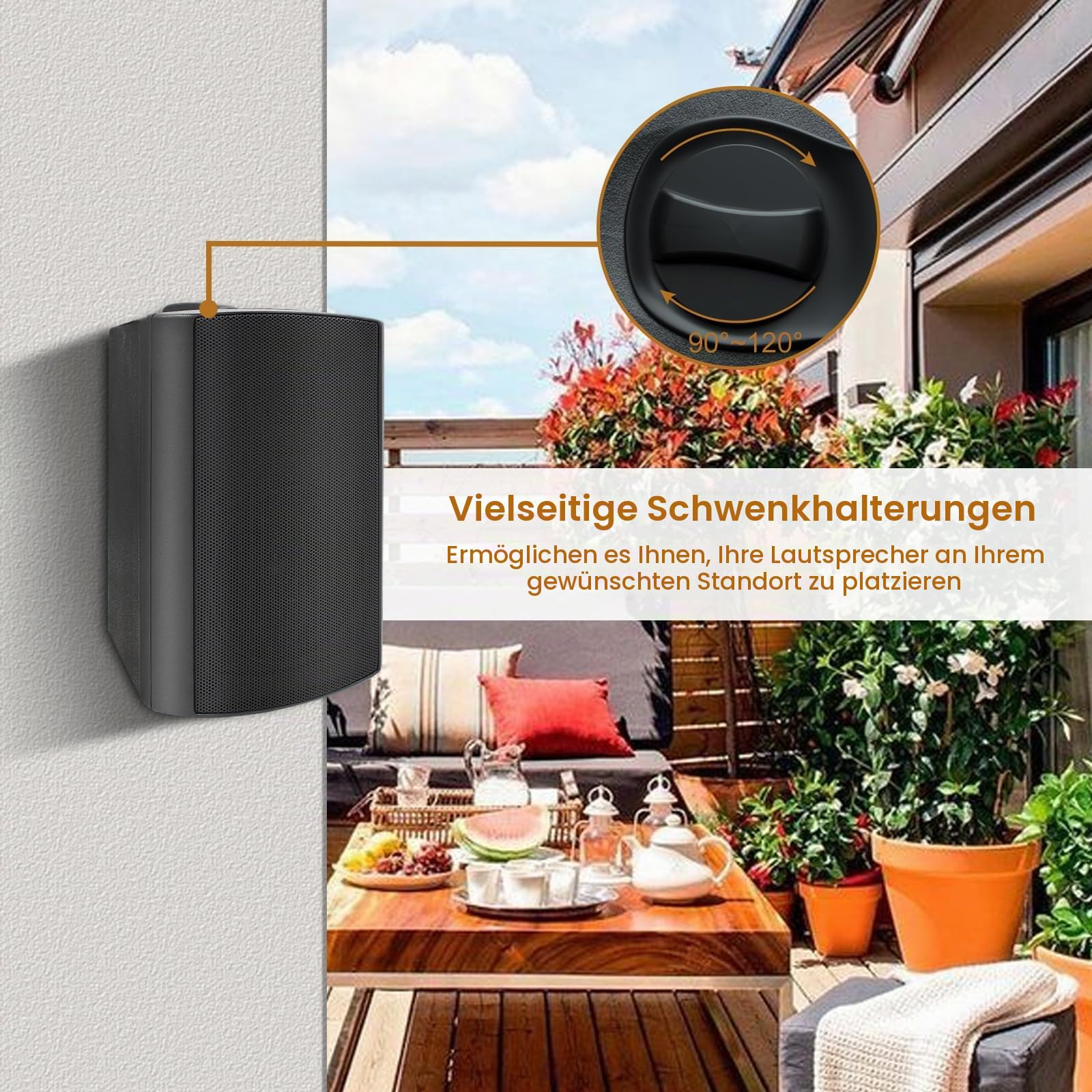 Herdio 4 Zoll Bluetooth Outdoor-Lautsprecher 400 Watt Wasserdicht Außenlautsprecher für Garten, Terrasse, Restaurant (2 Paar/Schwarz)