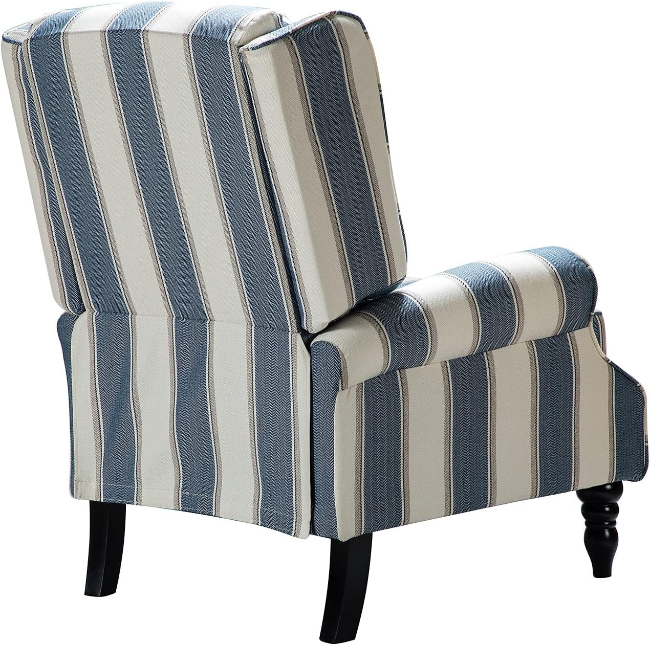 HULALA HOME Upholstered Wingback Recliner Chair, Small Adjustable Footrest Push Back Single Reclining Sofa, Mid Century Modern Lounge Armchair for Living Room, Bedroom, Reading/Stripe Navy