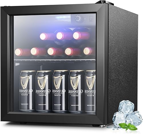 Joy Pebble Refrigerador de bebidas, mini refrigerador de 145 latas con puerta de vidrio para vino de cerveza, soda, nevera pequeña con termostato