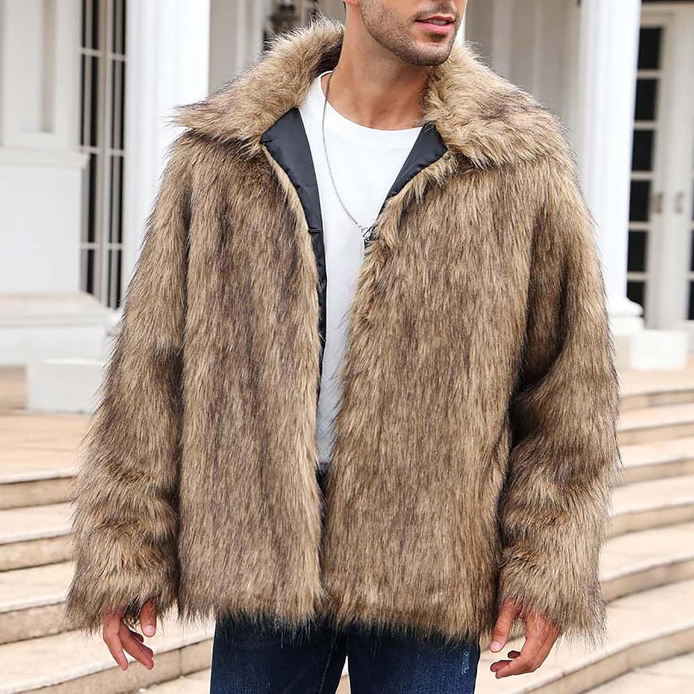 Rkwins Faux Fur Jacket for Men Fleece Winter Jacket Fuzzy