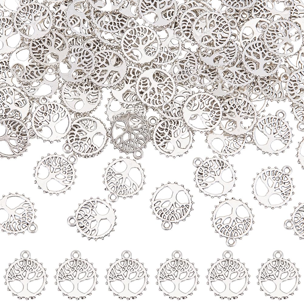 Breloques Arbre de Vie en métal argenté SUNNYCLUE pour la fabrication de bijoux DIY, lot de 100 pcs
