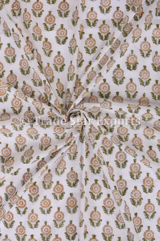 Trade Star Handmade Indian Block Print Sanganeri Art Running Sewing Fabric by Meters