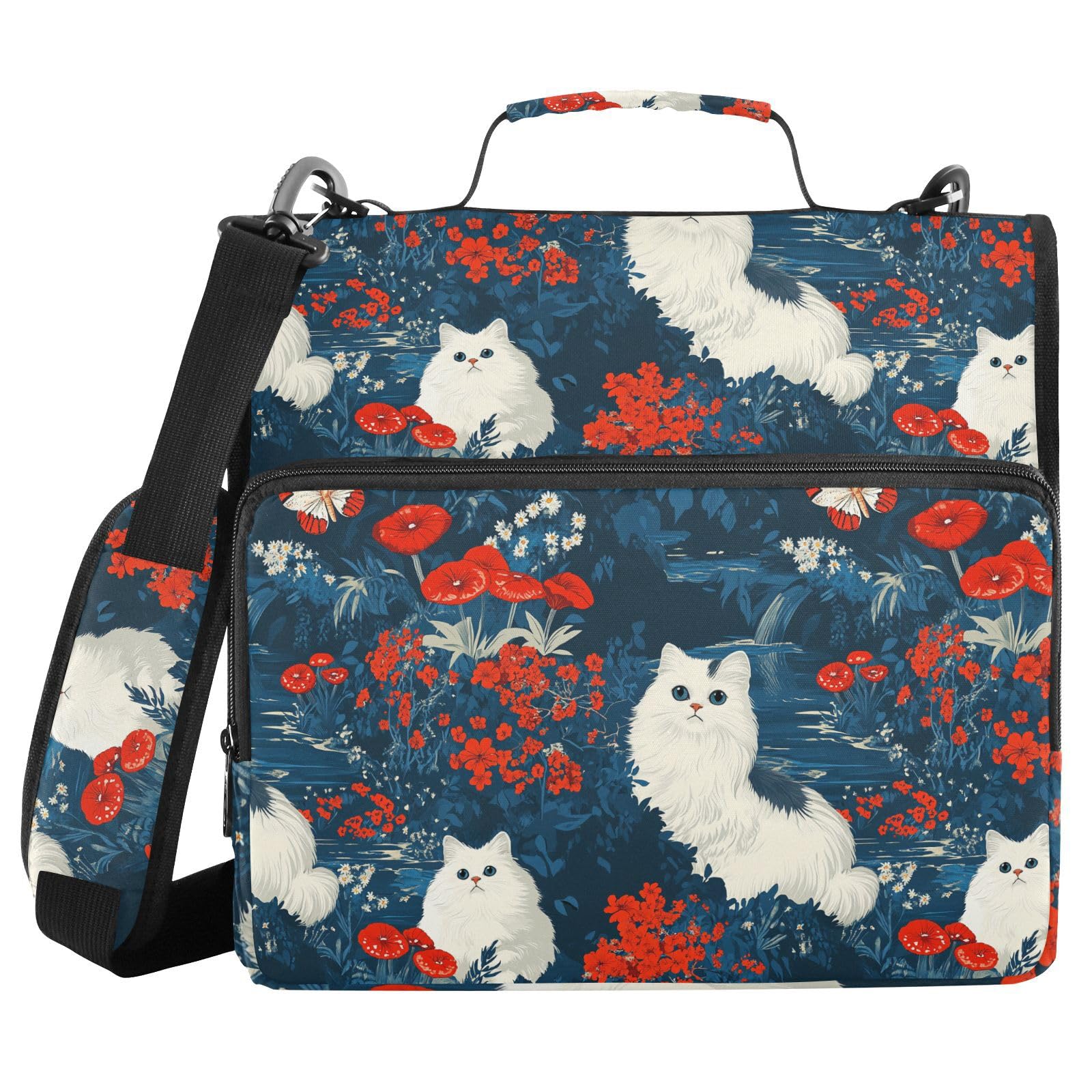 Chic Bohemian Cats A River 3 pierścieniowy organizer na dokumenty z uchwytem i zdejmowanym paskiem na ramię, wiele kieszeni, do biura