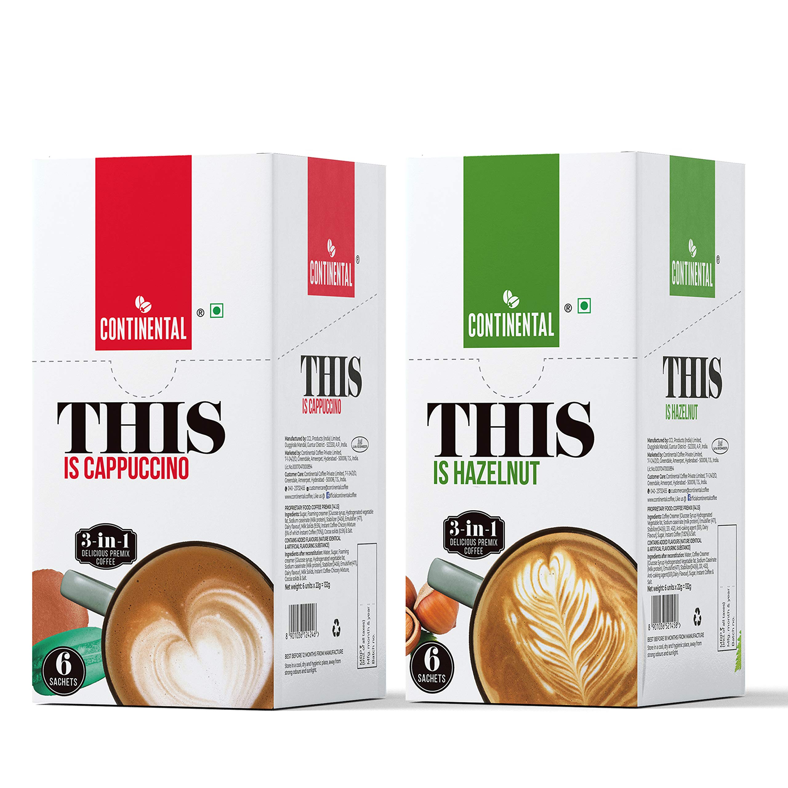 Continental This Hazelnut + Cappuccino 3 In 1 Premix Instant Coffee 132G+132G, Powder, Sachets, 264 Gram