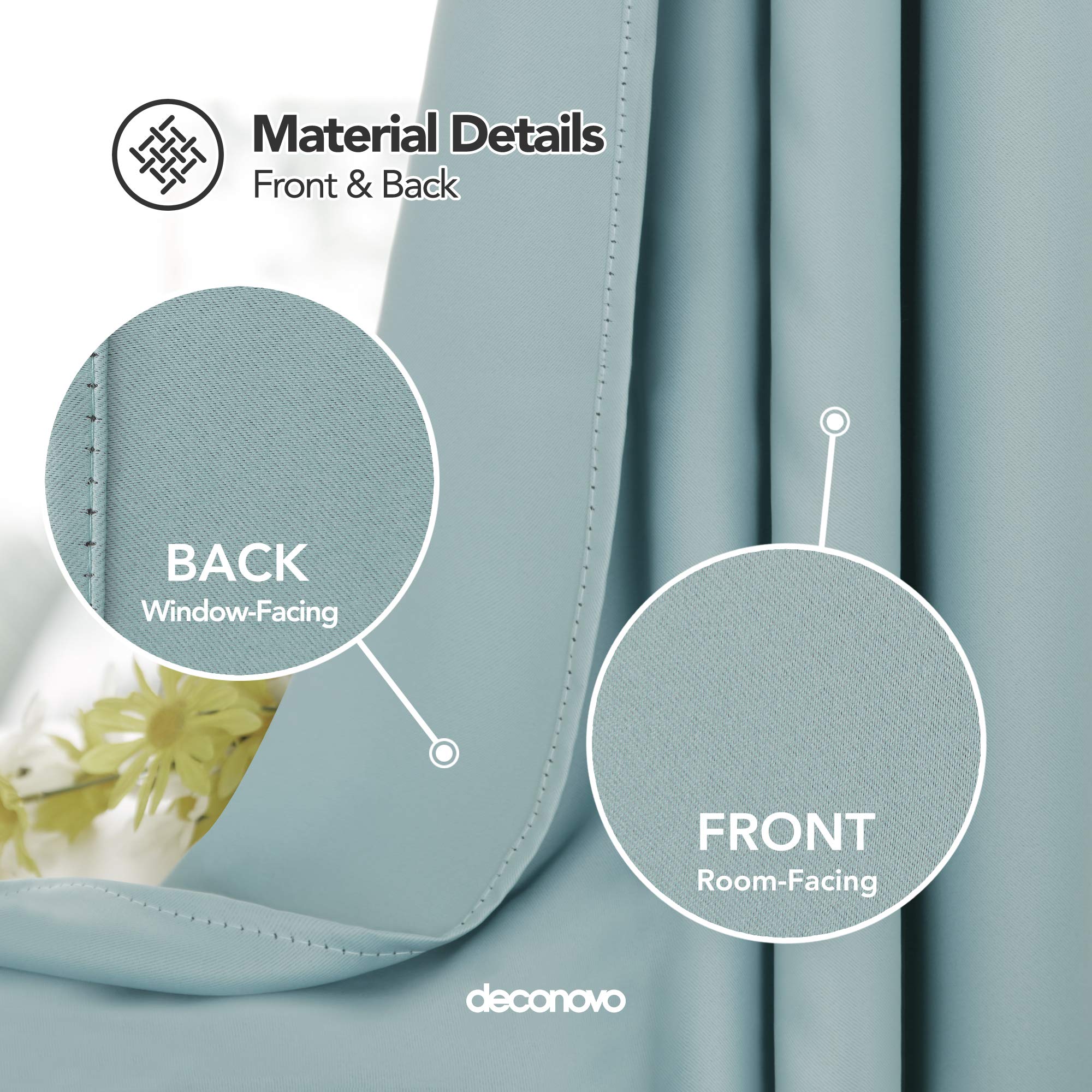 Deconovo Blackout Curtains Thermal Insulated Window Treatments Grommet Top Drapes Room Darkening Panels, 52 x 95 Inch, Baby Blue - Image 3