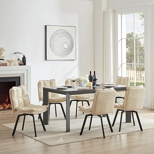 Miniatura 3 de BedsPick Juego de 2 sillas de comedor giratorias – Silla de cocina tapizada de piel sintética, silla de comedor moderna de mediados de siglo con