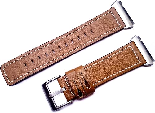 Correa de cuero elegante con reloj inteligente Fitbit Ionic, color marrón con costuras blancas