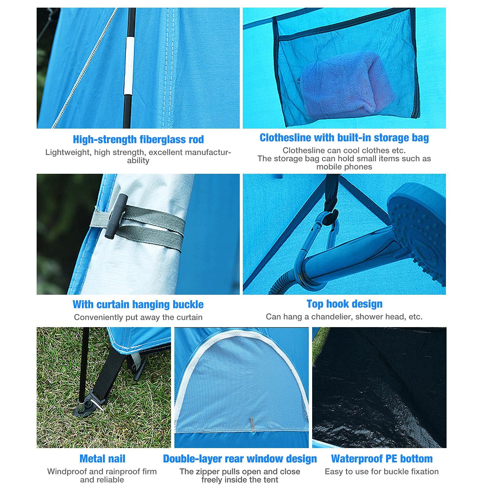 Tenda da Esterno per Fasciatoio Tenda da Doccia Pop-up Spogliatoio Portatile Riparo da Bagno Spiaggia da Campeggio Poliestere Leggero 190T (blu grigio)