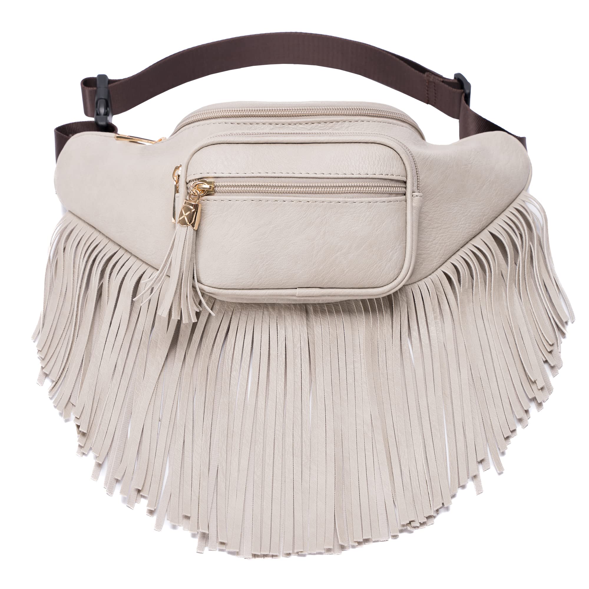 Solene Fringe Waist bag for women with Multi Zipper Pockets