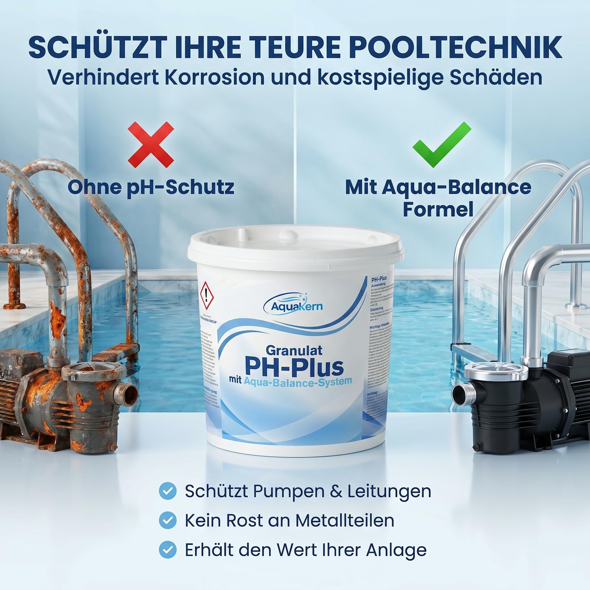 pH Plus Pool Granulat 5KG [mit Aqua-Balance] hebt den pH-Wert | pH Heber für Pool & Whirpool | Made in Europe