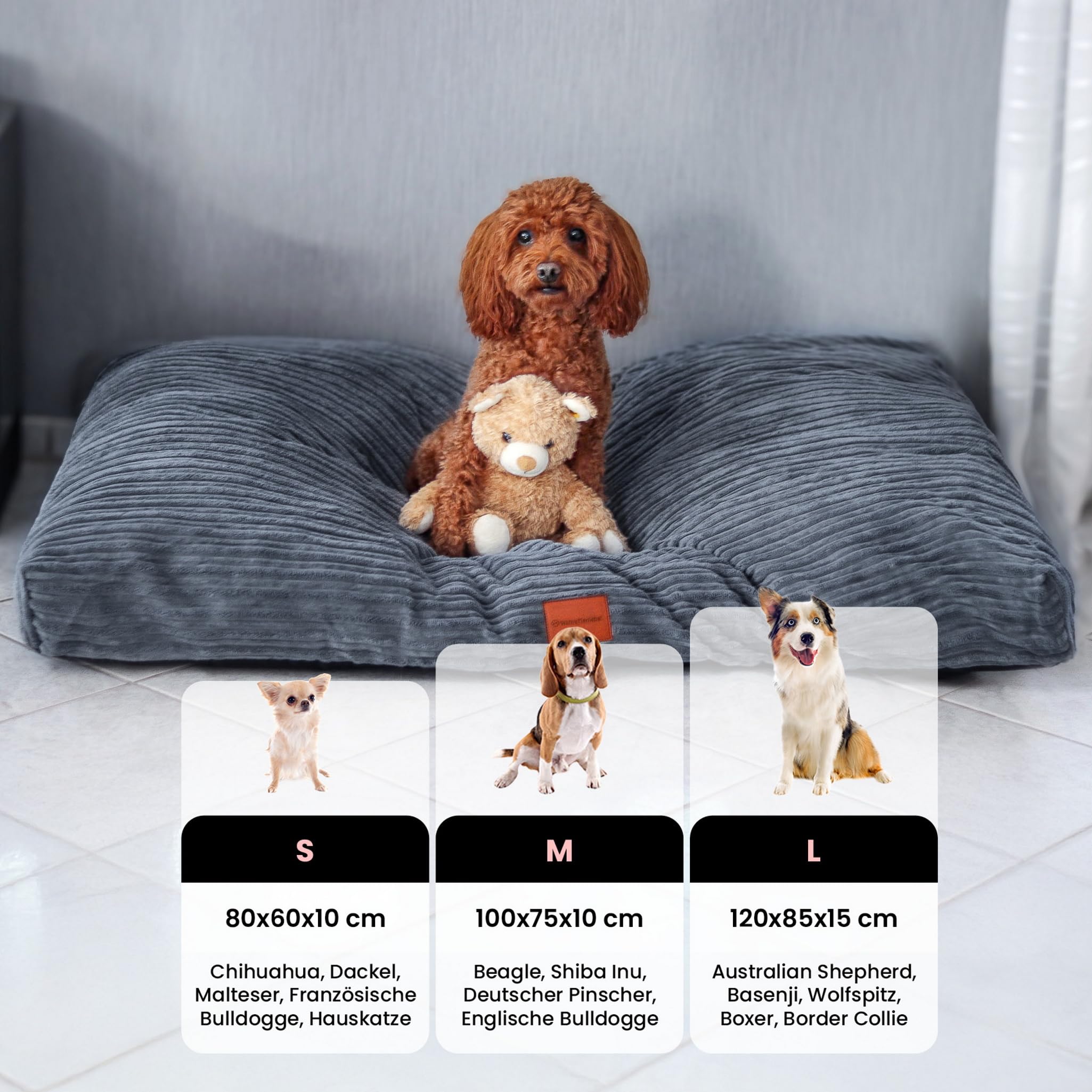 WahreTierliebe® Cozy Hundebett, Premium Hundekissen, Orthopädischer Komfort, Waschbar & Pflegeleicht, Strapazierfähiger Bezug, Perfekt für Zuhause und unterwegs