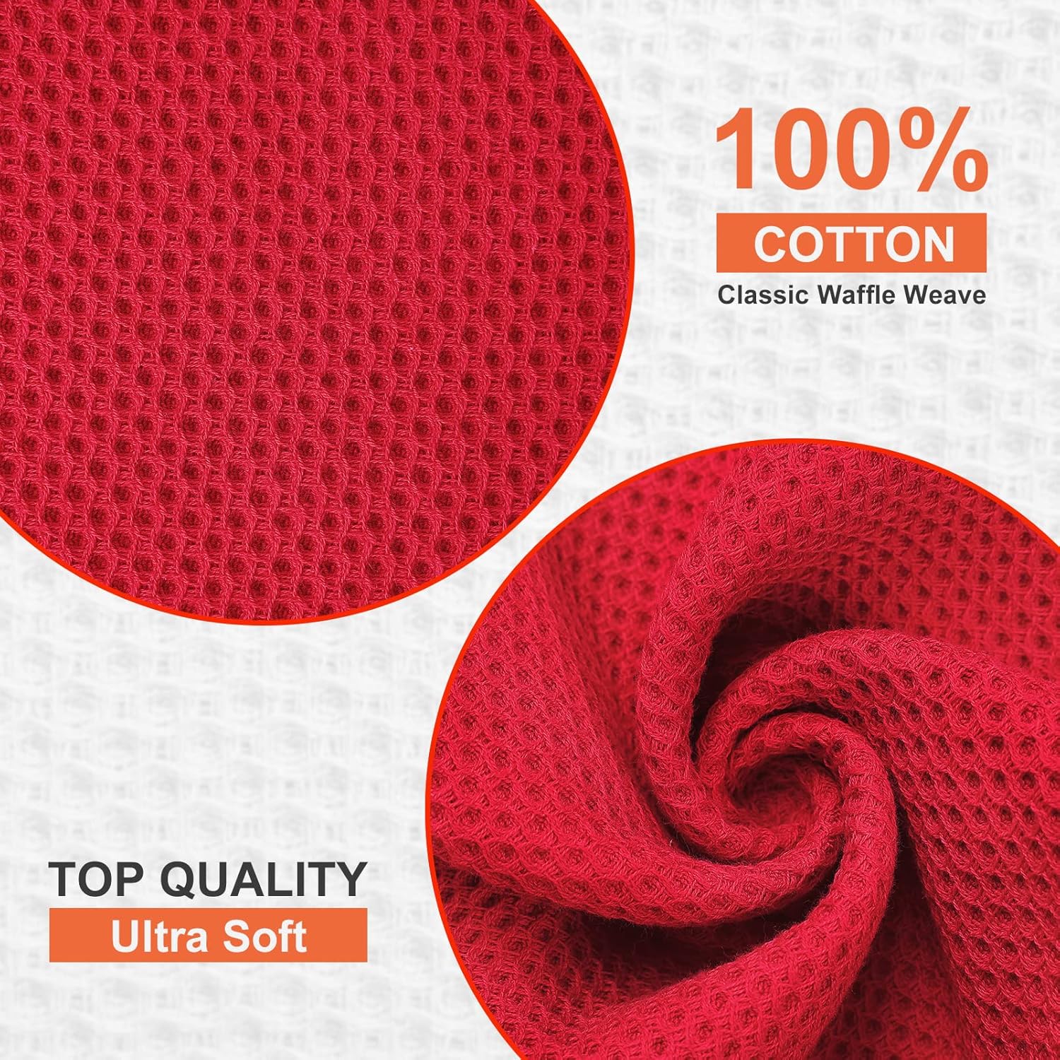 Kitinjoy 100% Cotton Kitchen Dish Cloths, 6 Pack Waffle Weave Ultra Soft Absorbent Dish Towels for Drying Dishes Quick Drying Kitchen Towels Dish Rags, 12 X 12 Inches, Red - Image 2