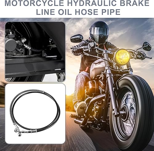 Miniatura 9 de Motoforti 51.18 pulgadas de longitud 0.394 in ID motocicleta línea de freno hidráulico tubo de manguera de aceite de acero inoxidable trenzado cable
