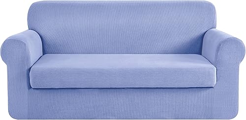 Miniatura 45 de CHUN YI Fundas de sofá de 7 piezas, fundas de sofá lavables, funda elástica para sofá de 3 cojines con respaldo y fundas de cojín separadas, Azul