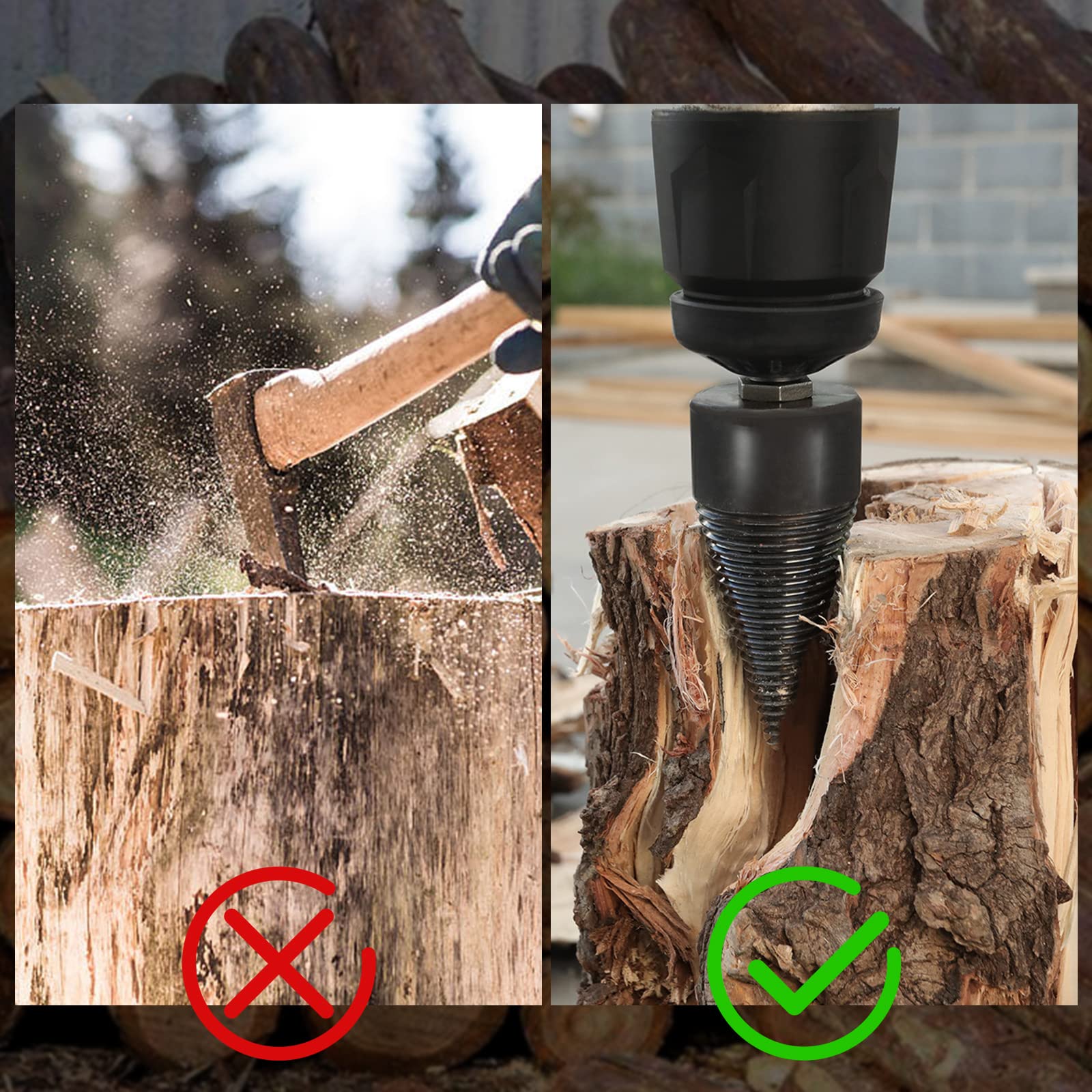 Esparcidor de madera de cono de perforación, 32+42mm, 5 piezas, acero al carbono, para taladro eléctrico, división de leña de calefacción
