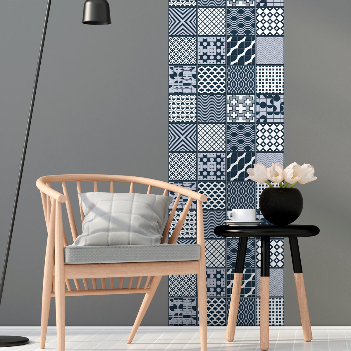 24 Stickers adhésifs carrelages | Sticker Autocollant Carreaux de ciment - Mosaïque carrelage mural salle de bain et cuisine | Carreaux de ciment adhésif mural - azulejos - 20 x 20 cm - 24 pièces