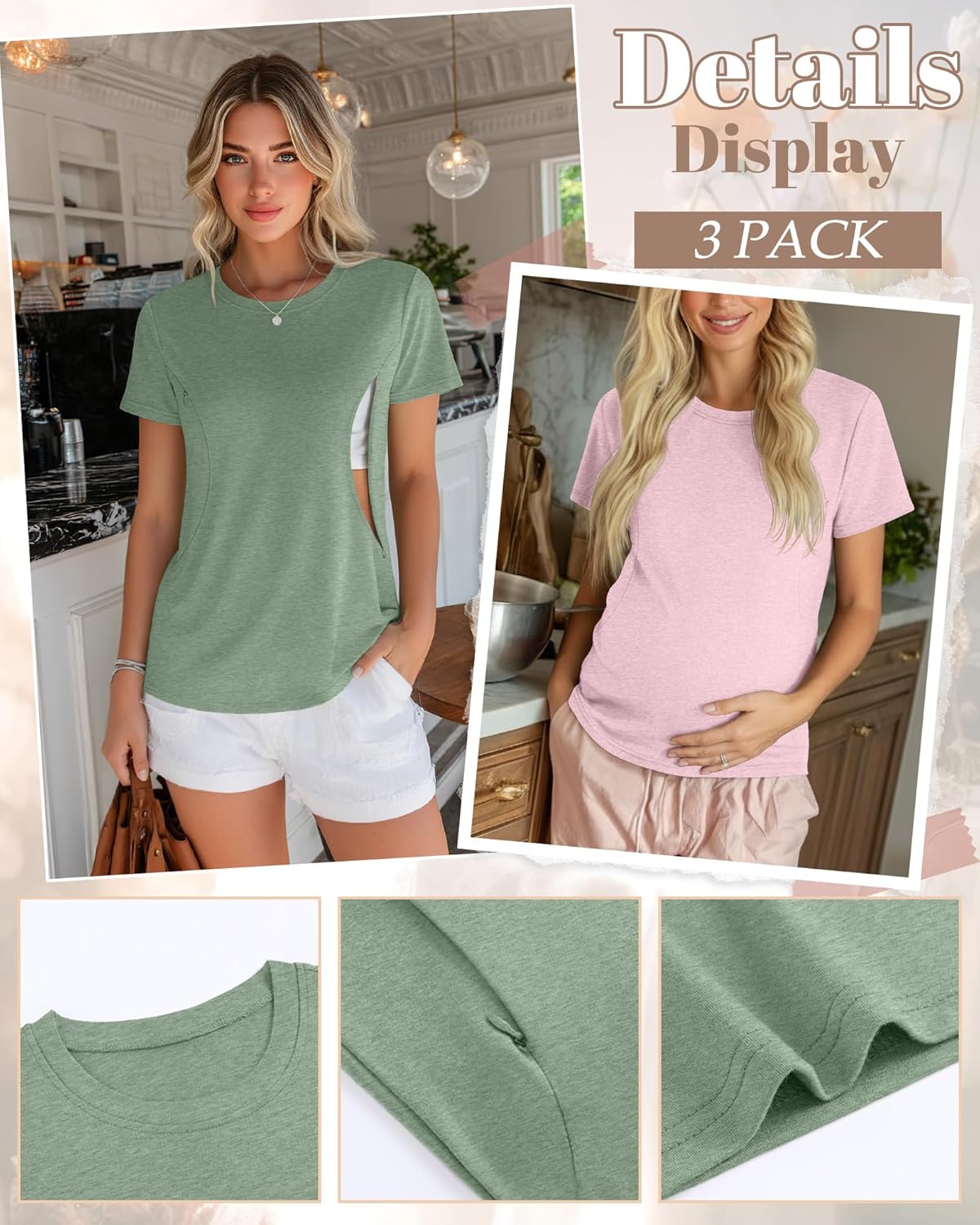 Oakgarden 4 Pack Women's Nursing Breastfeeding Shirts with Zipper Loose Fit Short Sleeve Maternity Top Nursing Clothes