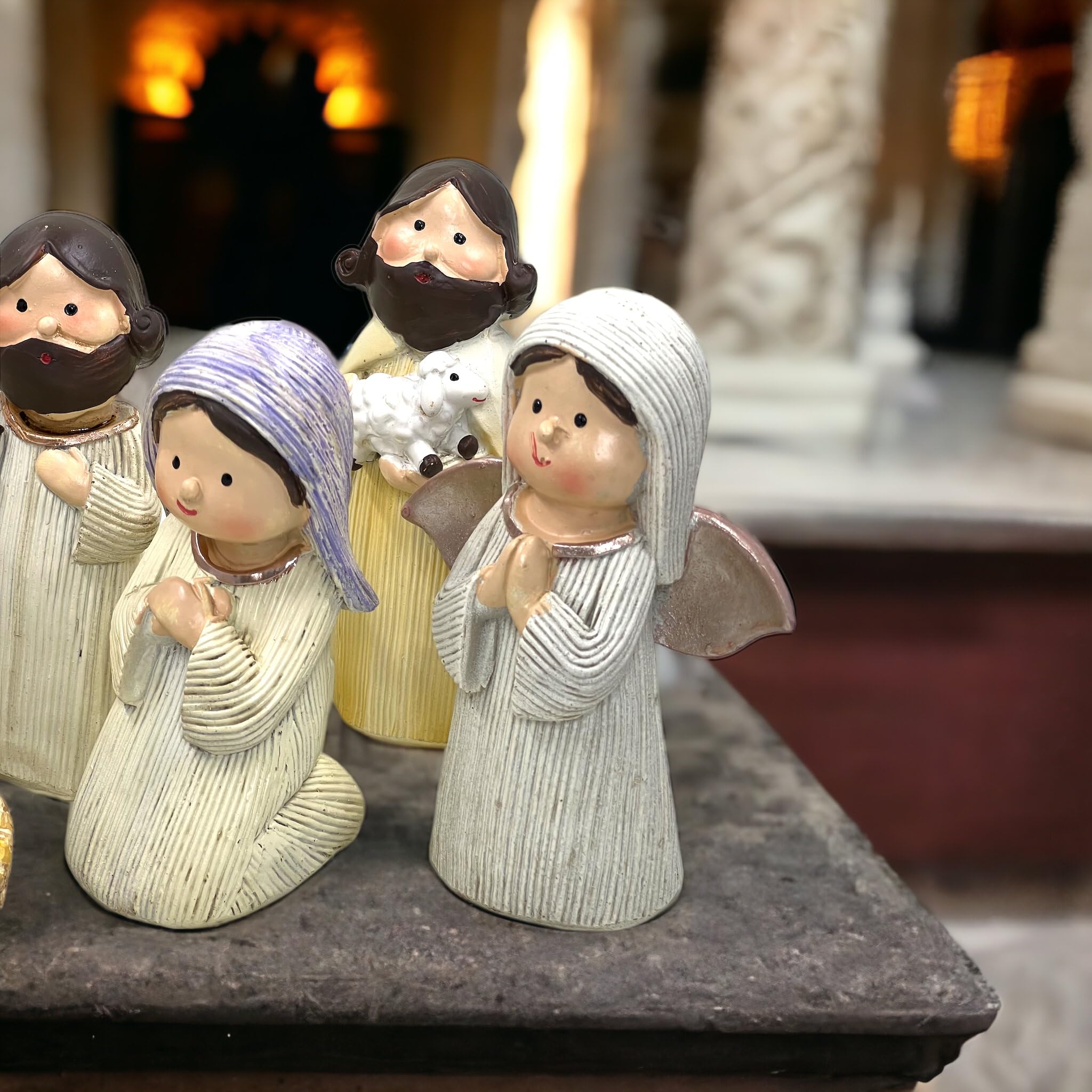 MIJOMA Magnifiques figurines de crèche pour crèche de Noël - Figurines en pierre artificielle peintes à la main - Décoration de Noël parfaite dans différents ensembles et styles au choix (8 pièces