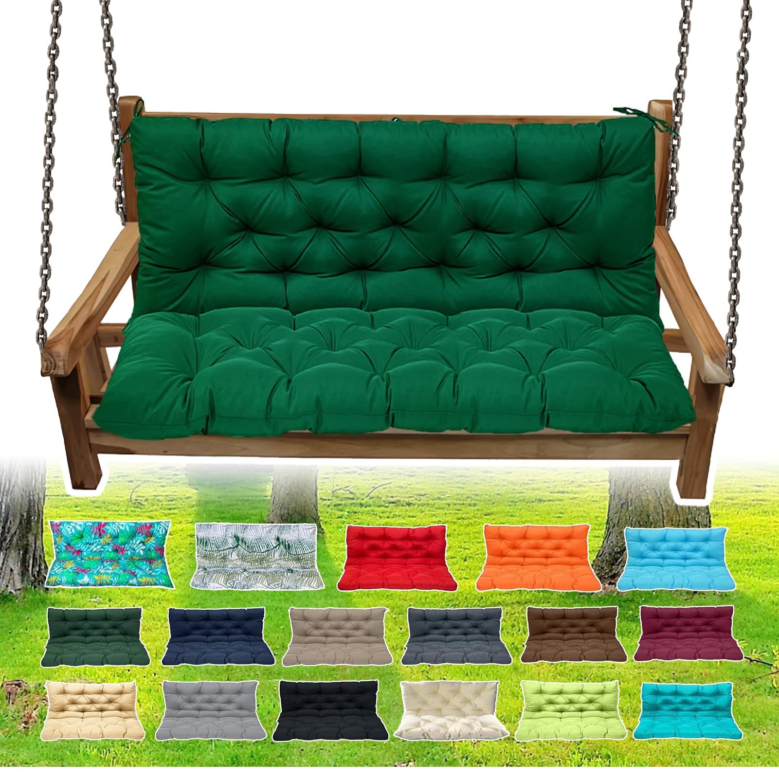 3-Seat Swing Replacement Cushions - Waterproof, Padded Outdoor Bench Cushions for Patio, Garden & Veranda Rocking Chairs - Comfortable & Durable Seating Solution