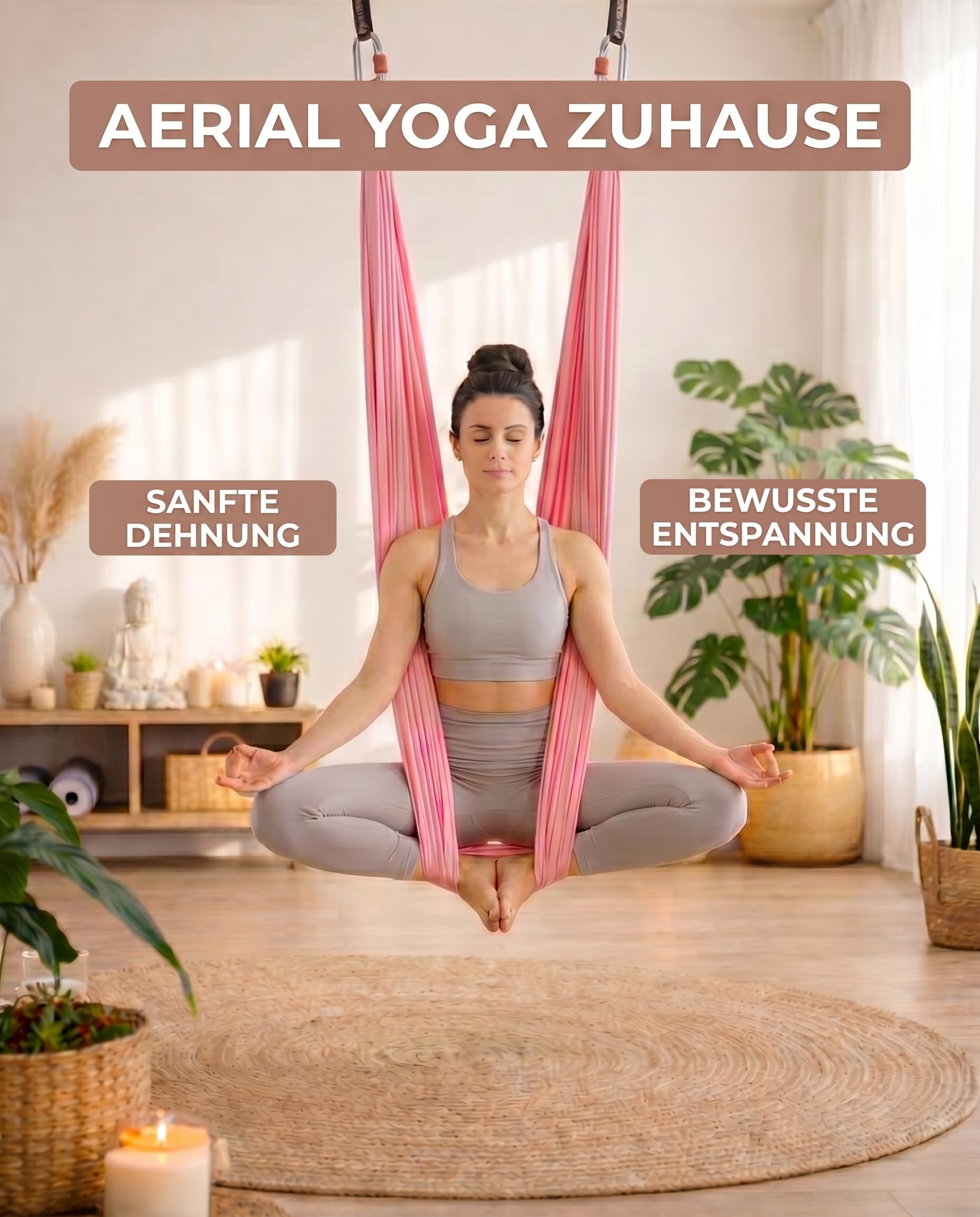 Yogaschaukel 4 m x 2,6 m – Aerial Yoga Tuch Komplettset mit Befestigung – hautfreundliches Nylon, verstellbare Gurte & Aufbewahrungsbeutel – für Yoga, Stretching & Entspannung