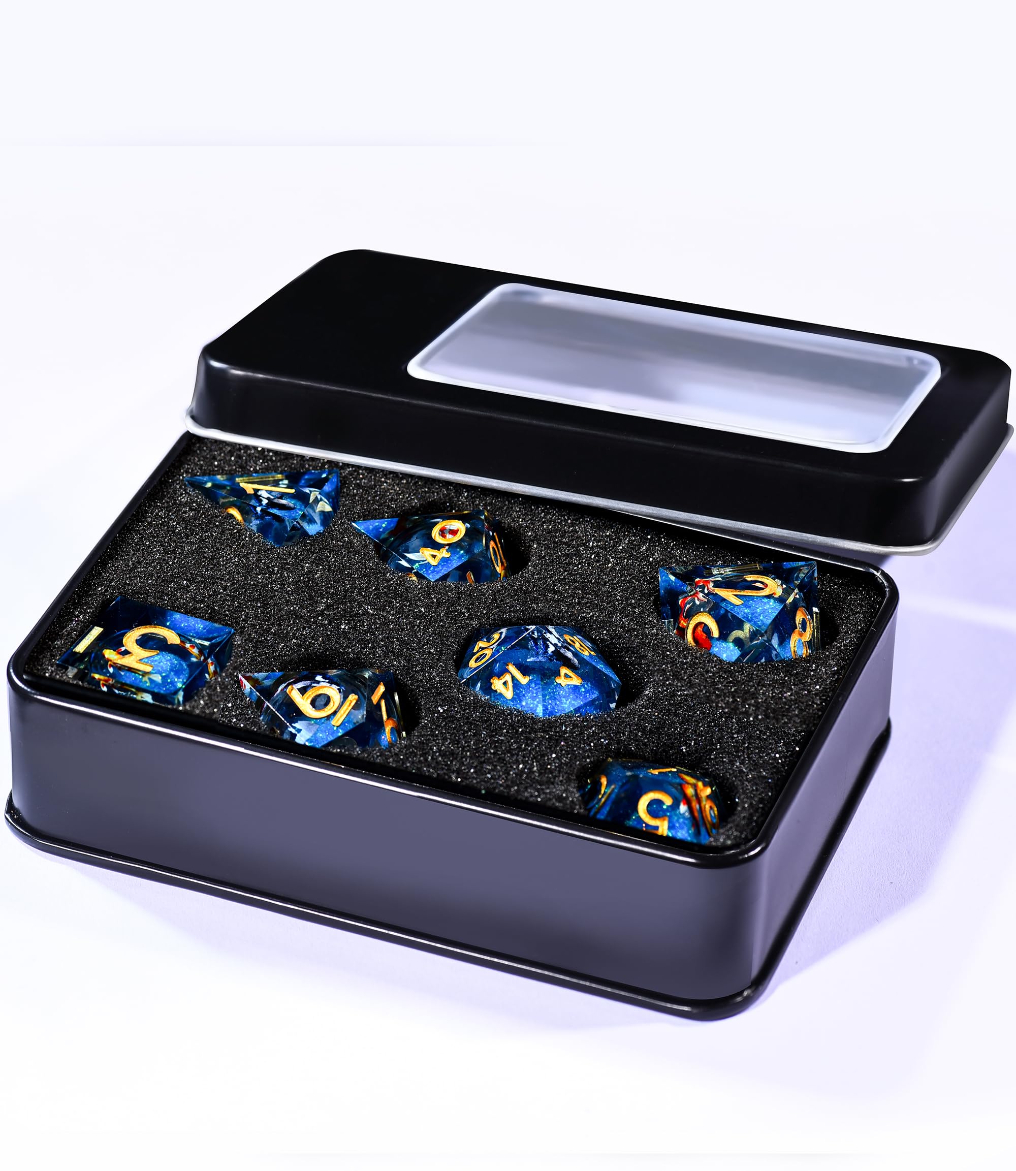SIQUK 7 Piezas Juego Dados Poliedricos Con Nucleo Liquido Luminosos Dice DND Koi Fish D4 D6 D8 D10 D12 D20 D% para RPG MTG Dungeons and Dragons