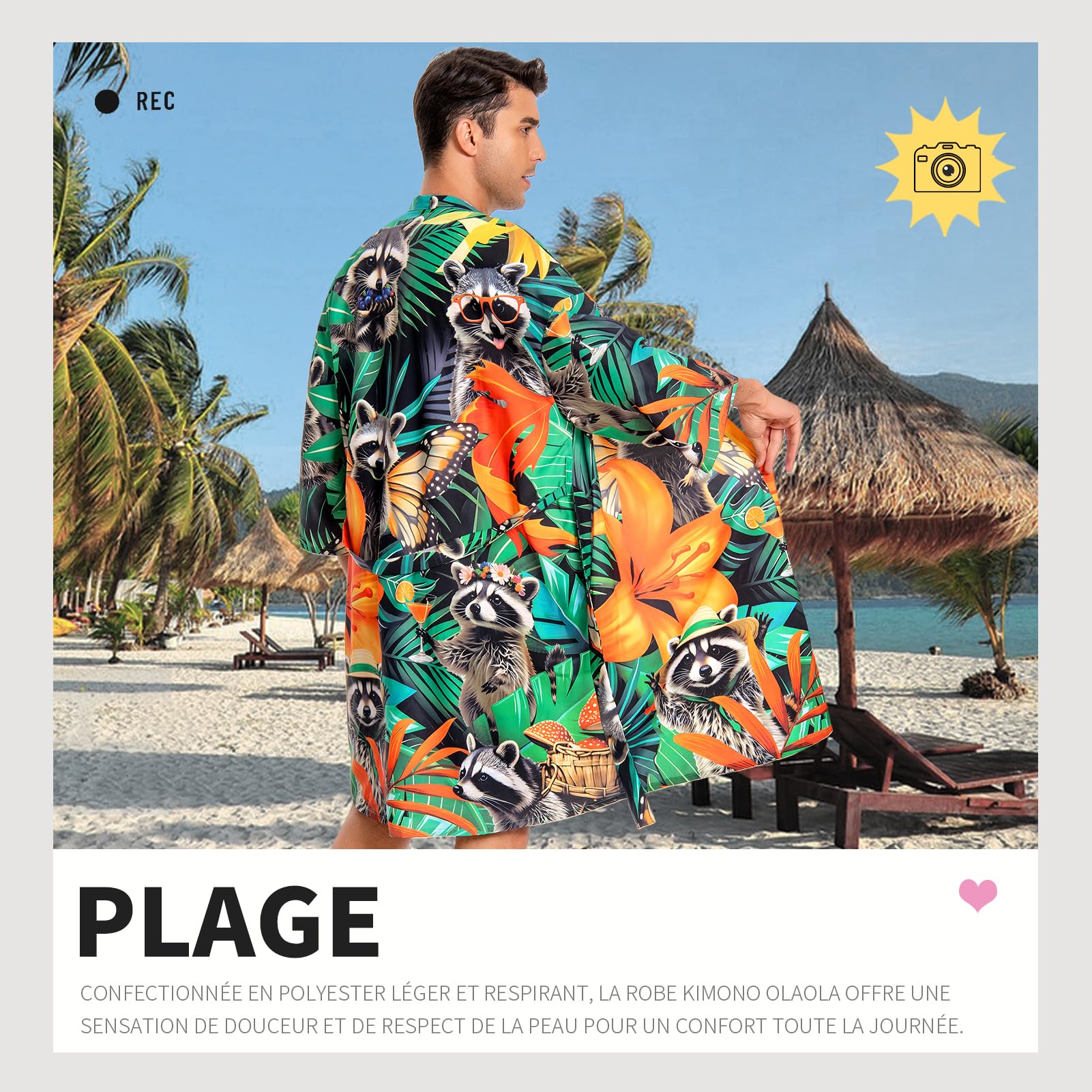 OLAOLA Kimono Plage Homme Cardigan Vacances Été Cover Up Léger Poolparty | Cover-up léger pour vacances d'été. Parfait pour piscine, croisière, EVG et voyage tropical. Élégance estivale garantie.