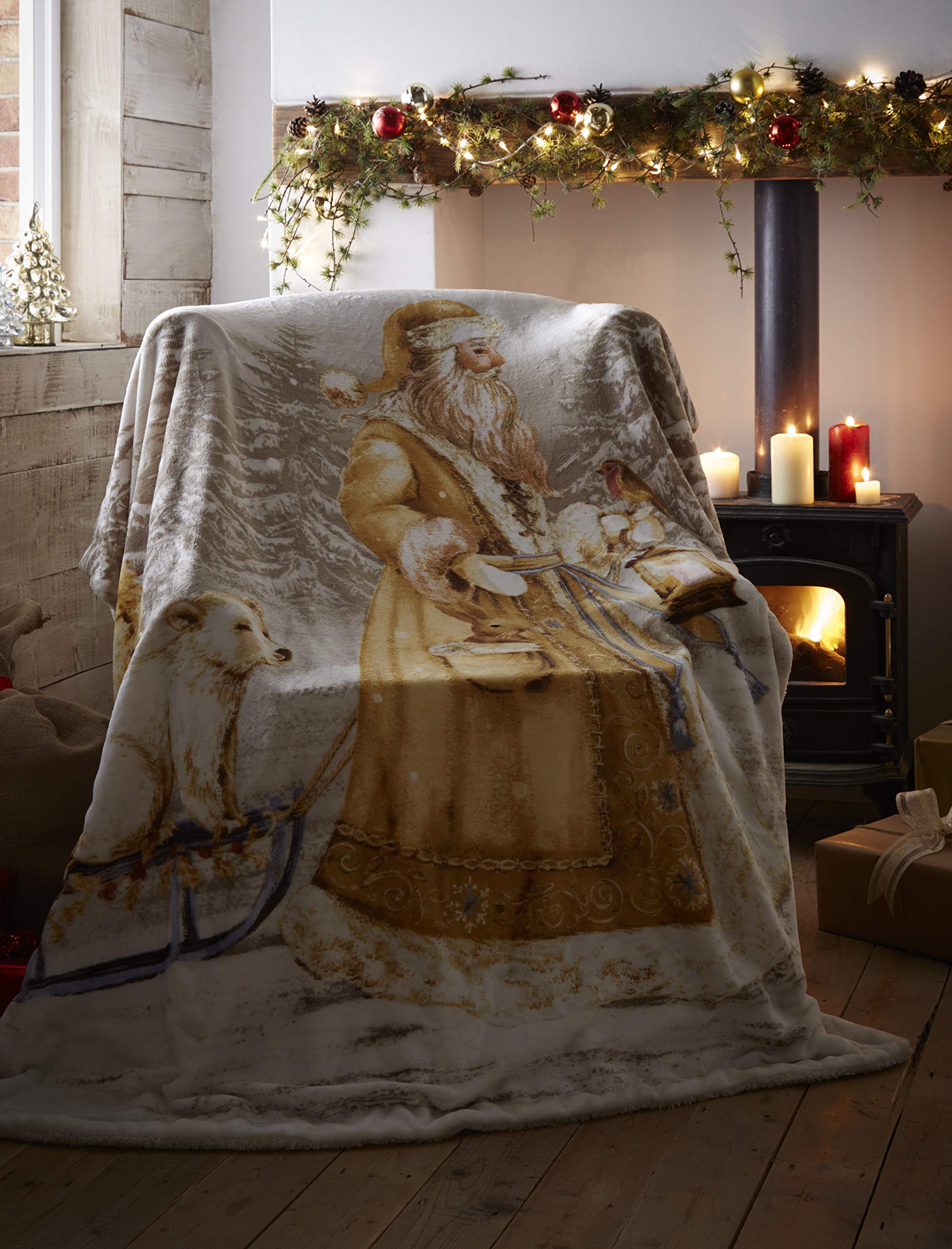Portfolio Twilight Santa Christmas Supersoft Blanket Fleece Throw, Multicolour, 130 x 170cm