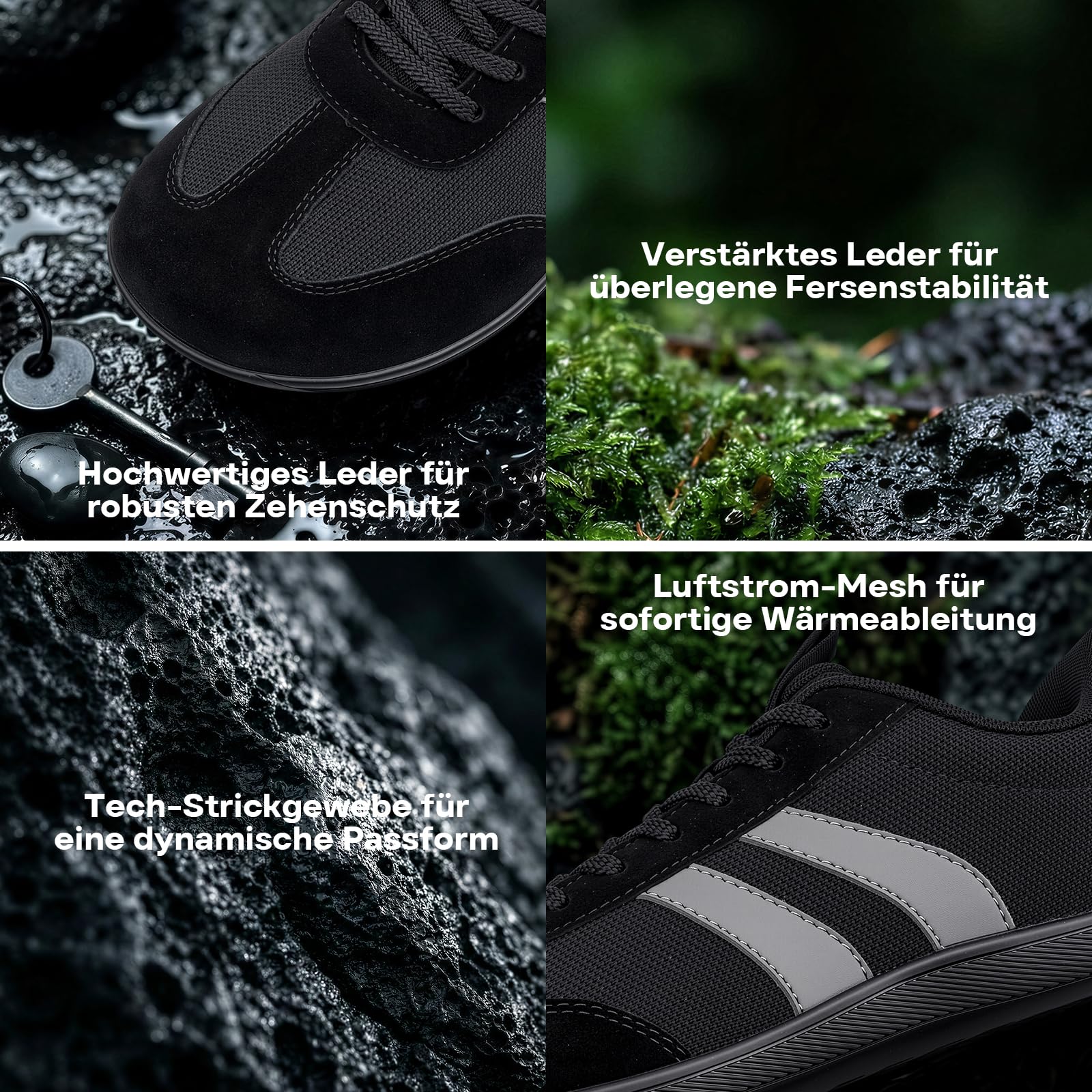 Sosenfer Barfußschuhe Herren Damen - Minimalistische Fitnessschuhe für Gym & Training - Weite Zehenbox - Wildleder & Mesh Atmungsaktiv - rutschfeste Hallenschuhe Slip On-HEISE-HD-42