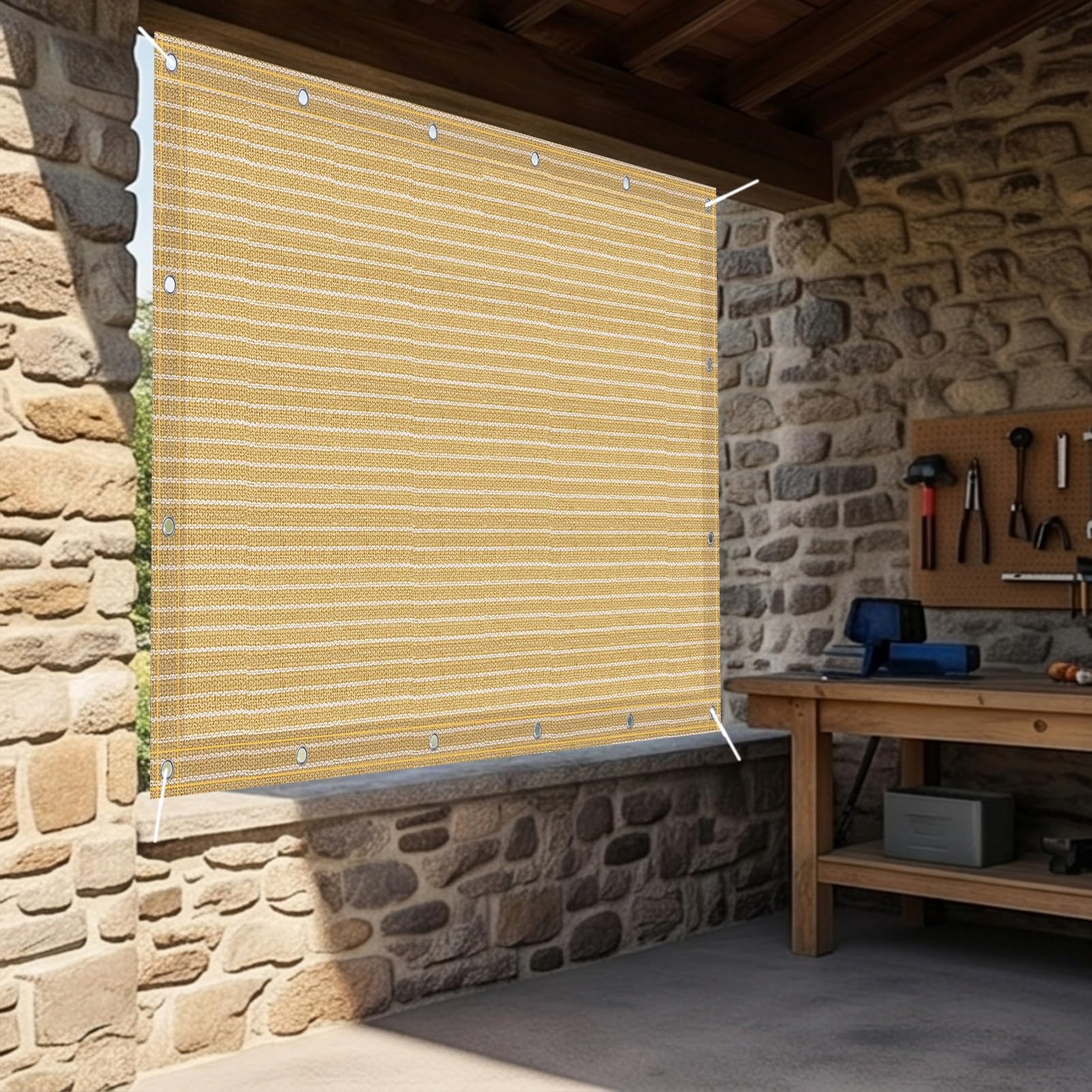 Red de Sombra 100 x 440 cm a Prueba de Viento Solar Sombra Paño Varios Tamaños para Exteriores Patio Trasero Jardín, Amarillo Arena