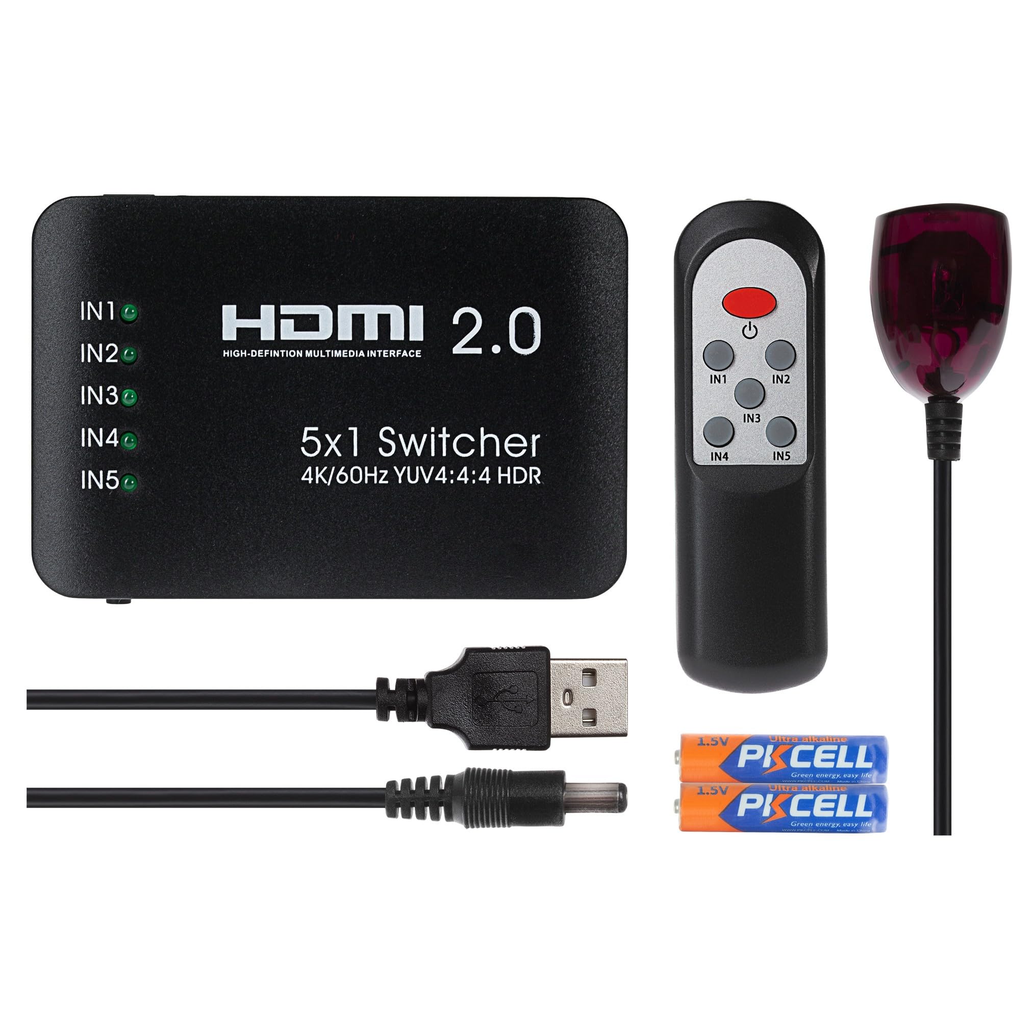 Nikkai Przełącznik HDMI 5 portów w 1 wyjściu 4K 60 Hz rozdzielczość pilot - czarny