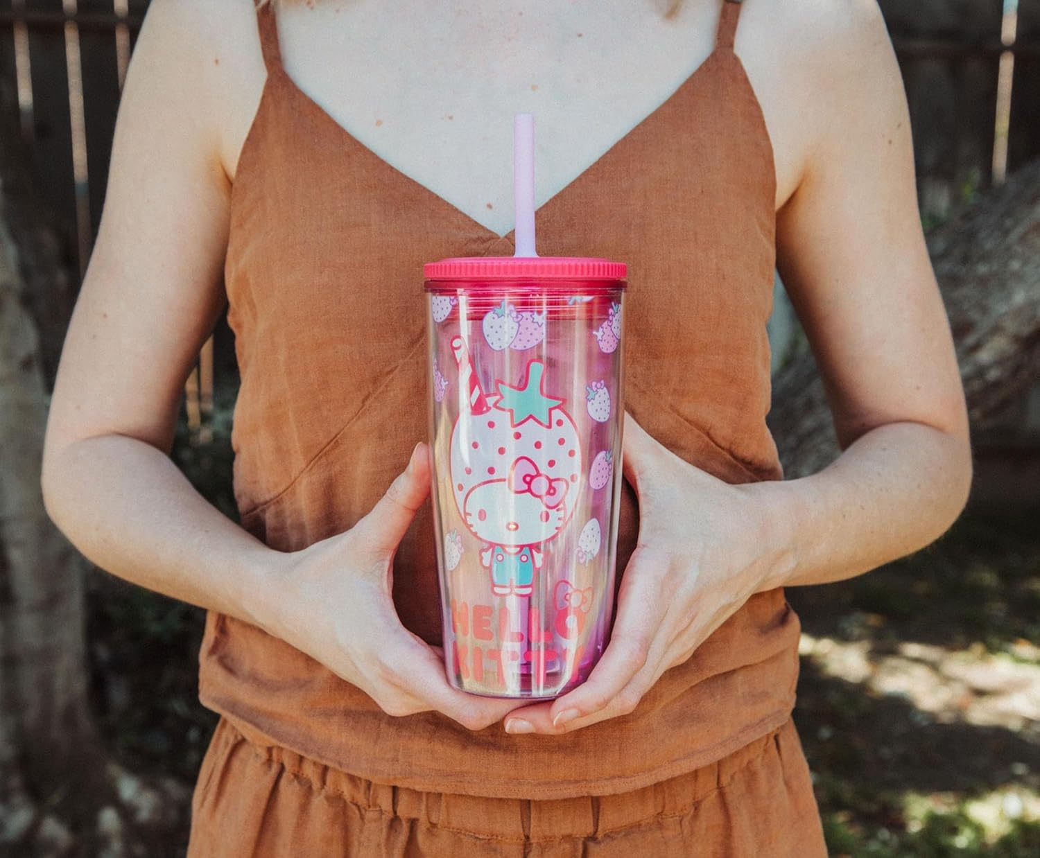 Silver Buffalo Sanrio Hello Kitty Strawberry Spill Resistant Plastic Tumbler, 20 Ounces - Image 9