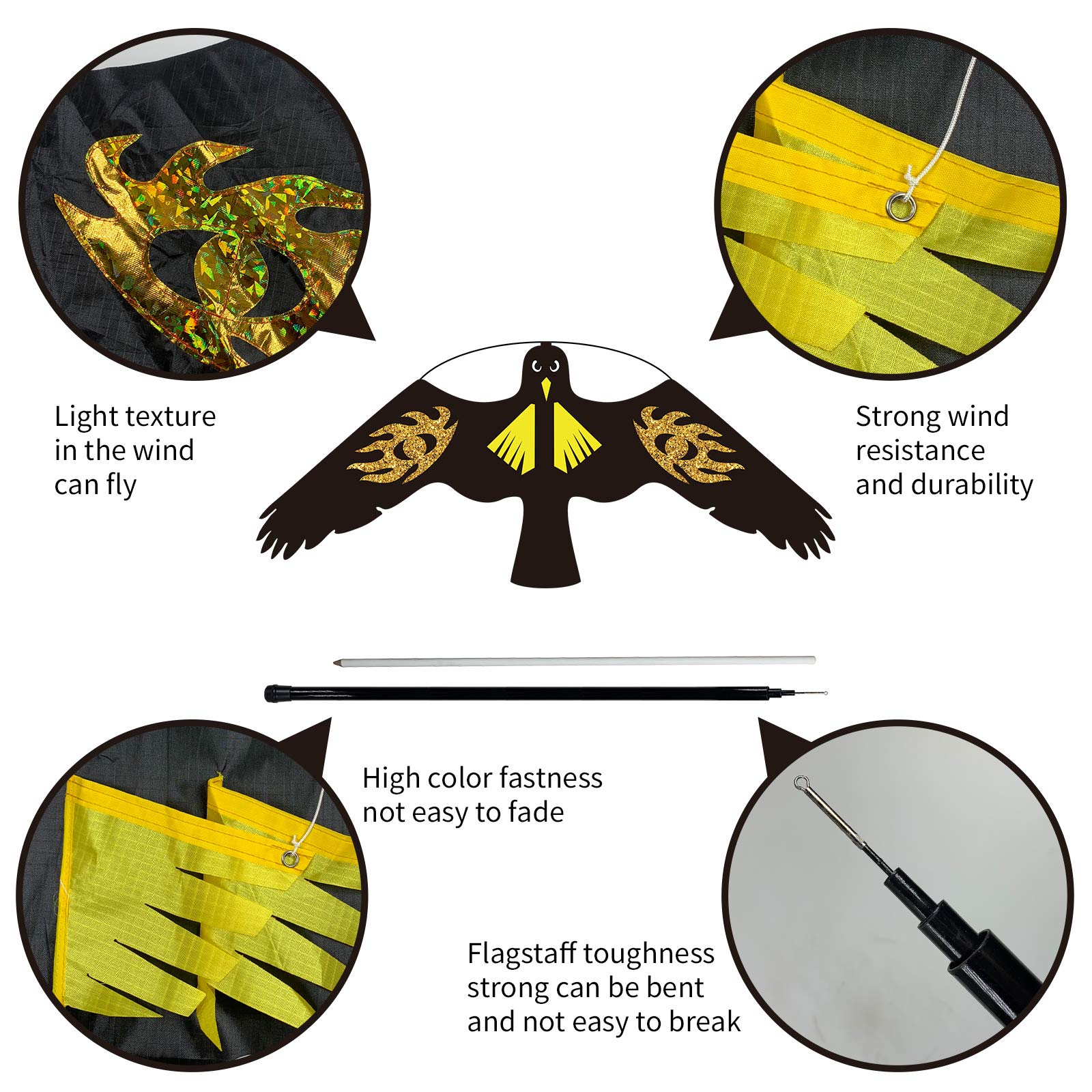 Bird Scarer Flying Kite Crops Farm Protector Bird Hawk mit 4 m Pole