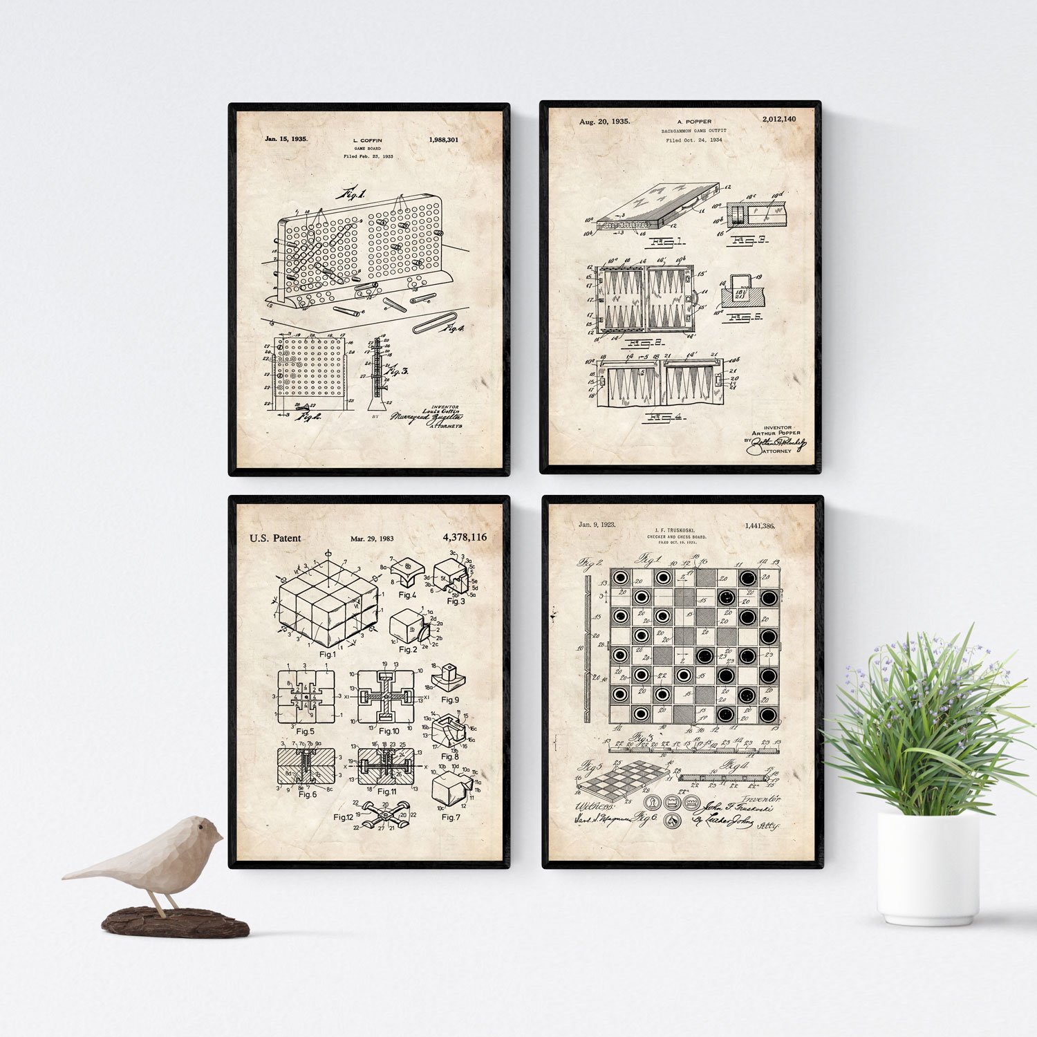 Nacnic Patents Games Vintage - Pack Of 4 Sheets With Patents Of Games. Set Posters With Inventions And Old Patents. Choose The Color You Like. Printed On 250 Grams