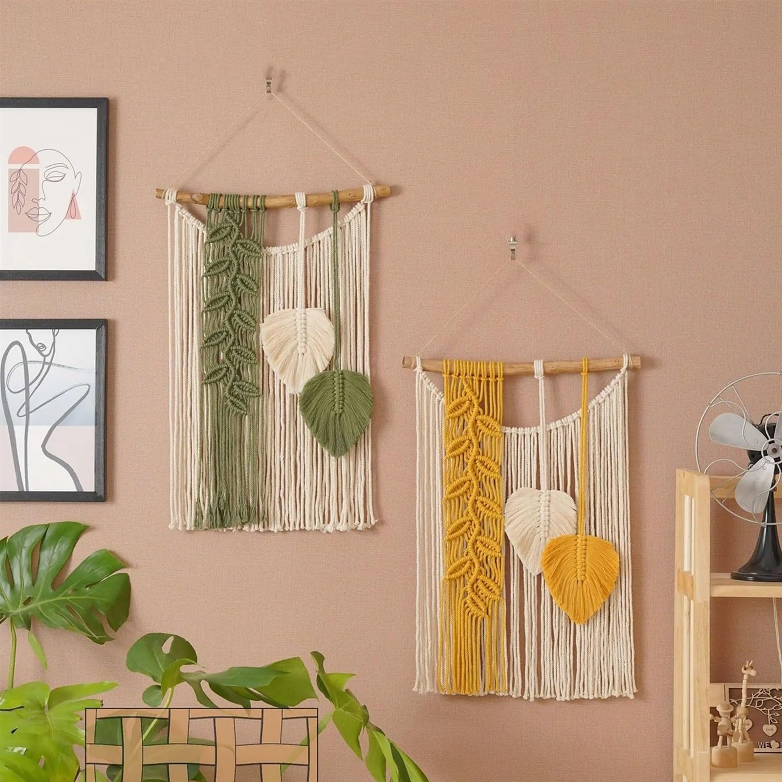 FonHNDG Makramee Wandbehang Wandteppich Wanddekoration Gewebte Wohndekoration Handarbeit Wohnzimmer Wohnung Wohnheim Wandteppiche Für die Dekoration von Wänden(Black)