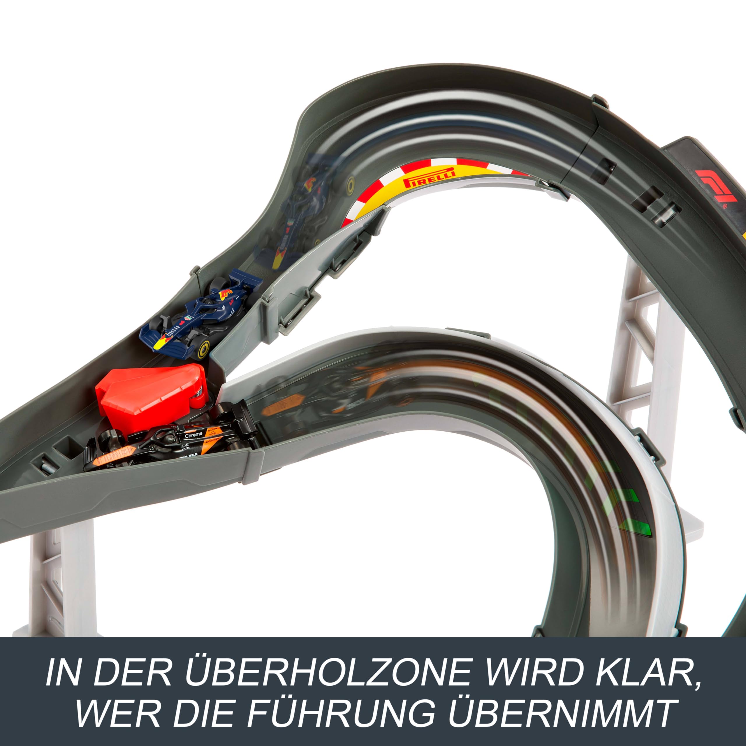 Hot Wheels Racing Formel 1 Rennstrecke mit 3 Spielzeugautos | Strecken-Set mit 3 Autos im Maßstab 1:64 (McLaren F1 Team, Oracle Red Bull Racing, Atlassian Williams Racing), JNN32